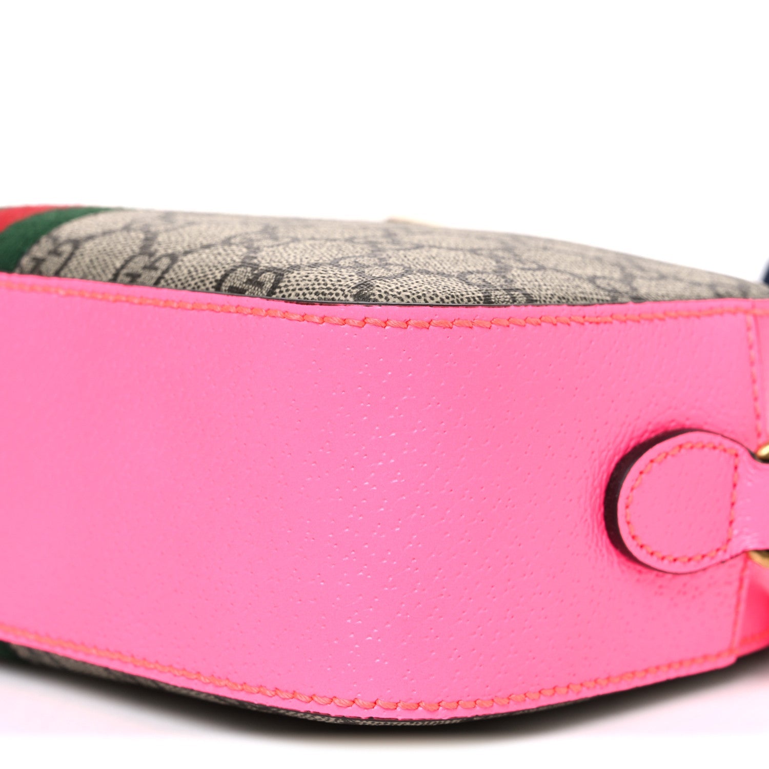 GG Supreme Monogram Textured Dollar Calfskin Web Ophidia Small Crossbody Bag Beige Ebony Fuchsia