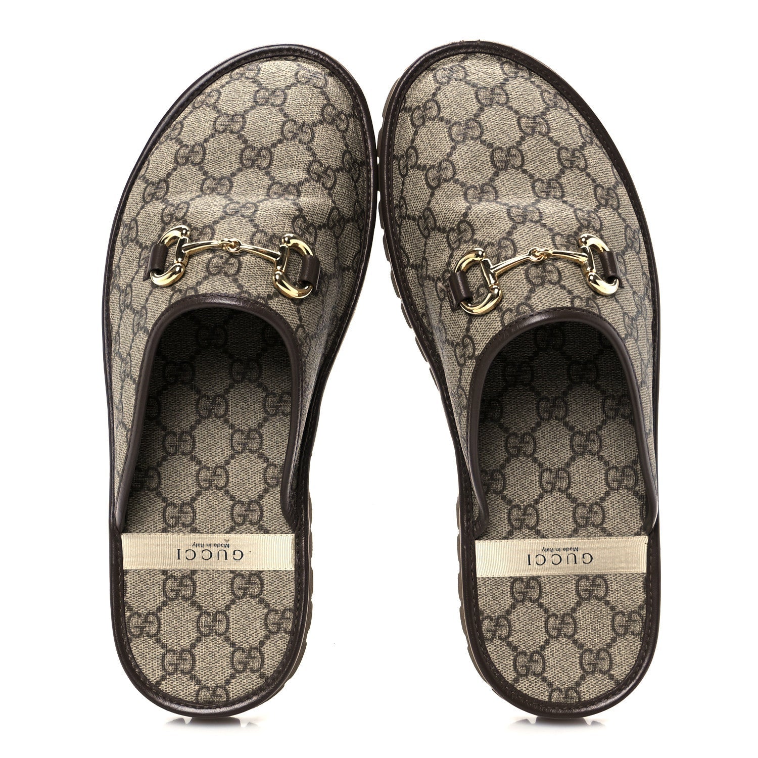 GG Supreme Monogram Miro Soft Calfskin Men's Horsebit Slippers 10 Beige Ebony New Acero