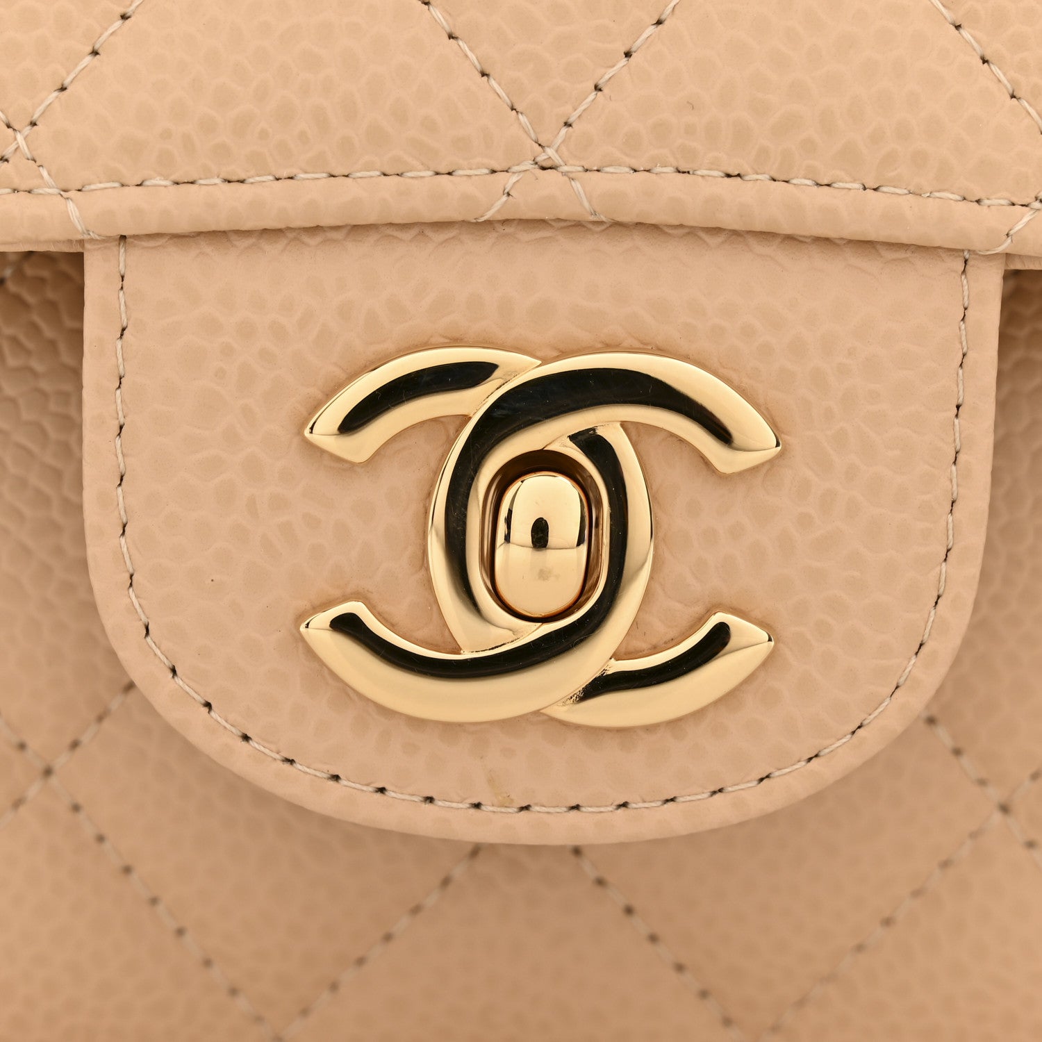Caviar Quilted Medium Double Flap Beige