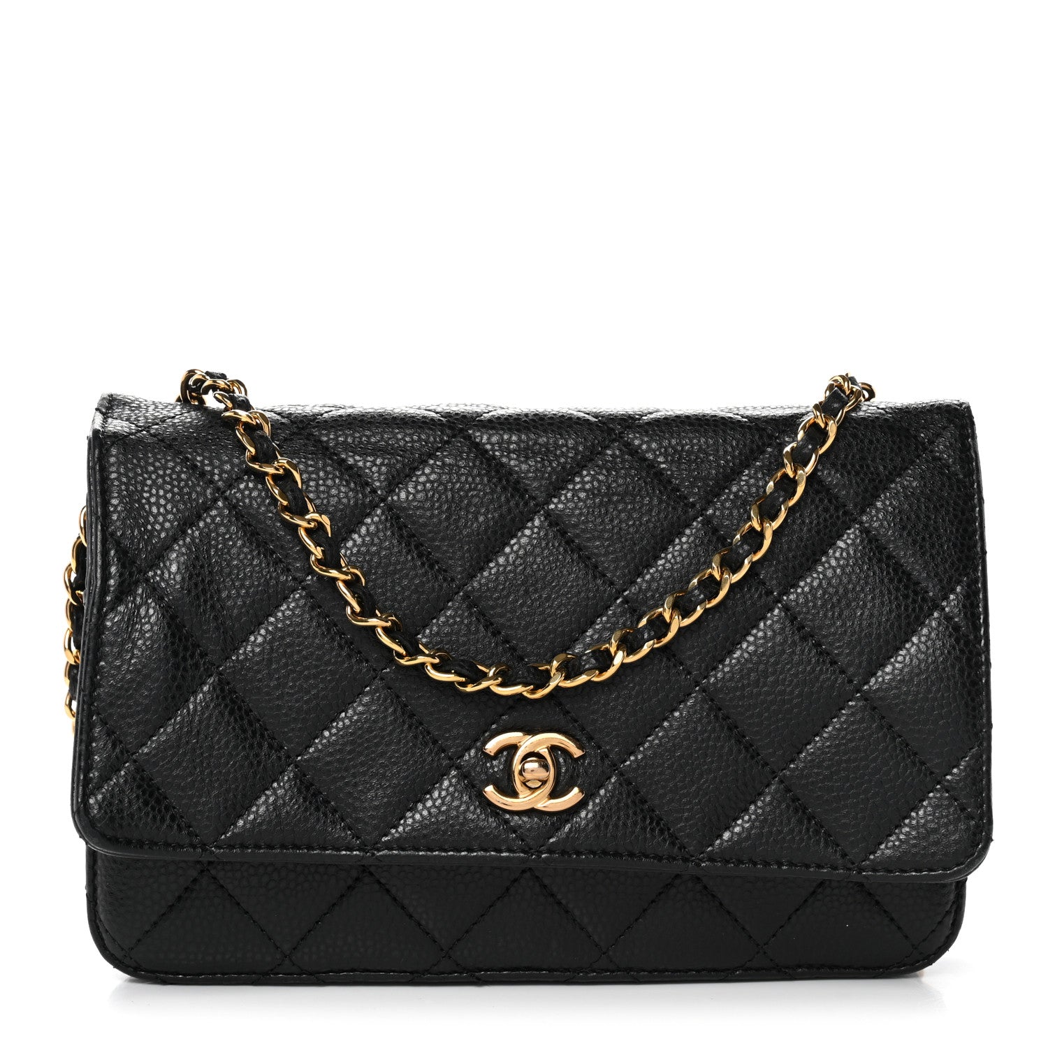 Caviar Quilted CC Turnlock Wallet On Chain WOC Black