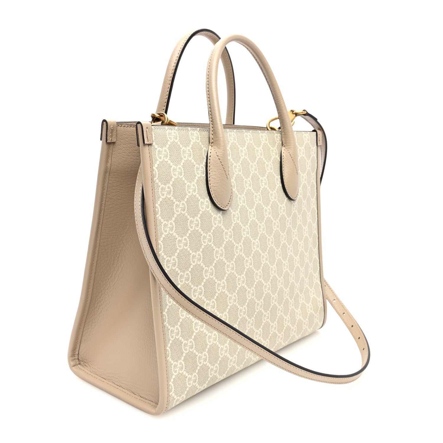 GG Supreme Monogram Textured Dollar Calfskin Small Retro Interlocking G Tote Bag Beige Mystic White Oatmeal