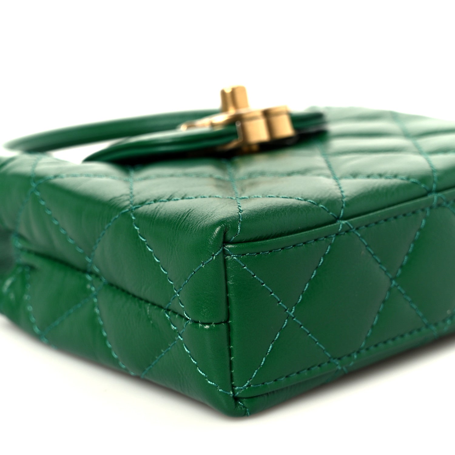 Shiny Aged Calfskin Quilted Mini Nano Kelly Shopper Green