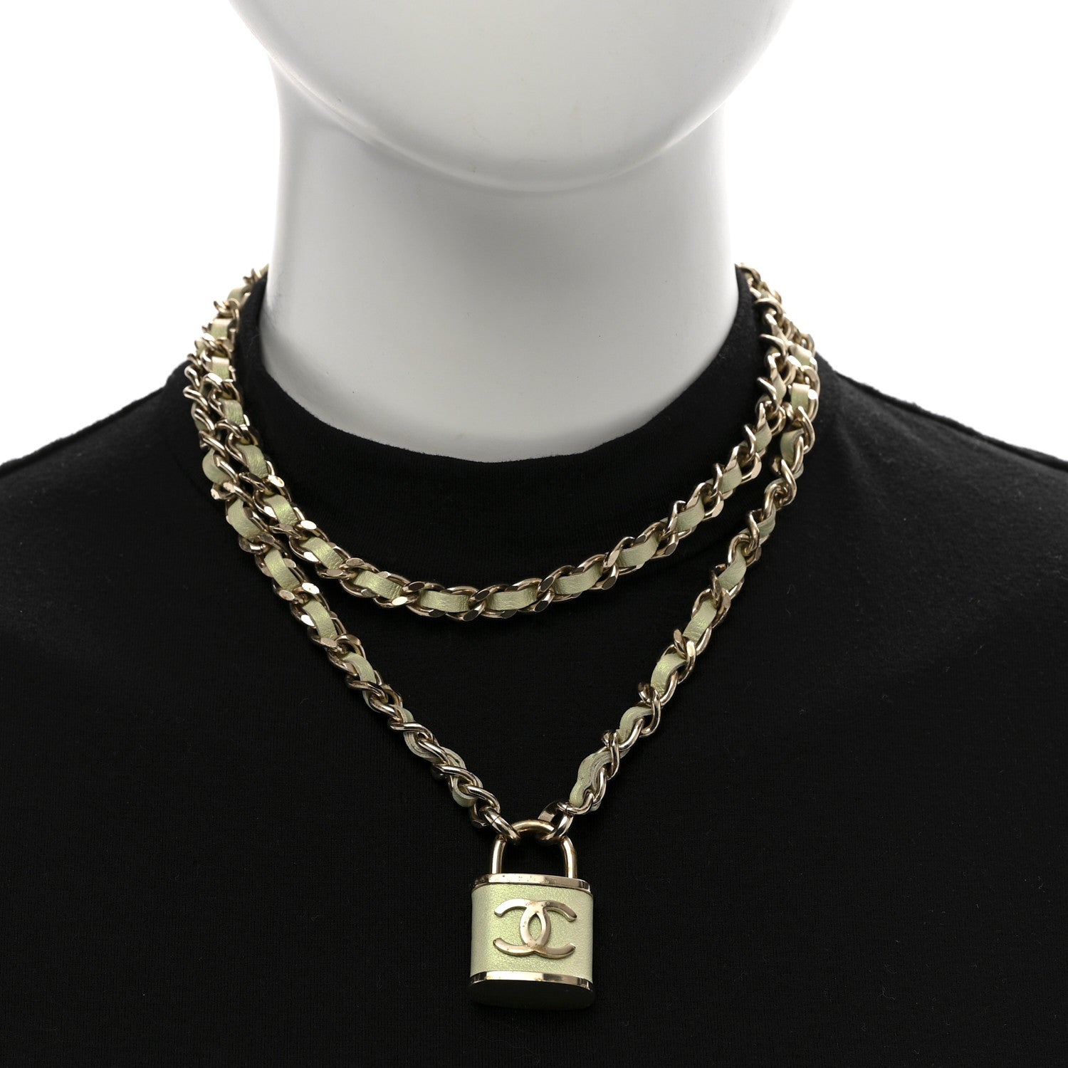 Metal Lambskin Lock Necklace Iridescent Green