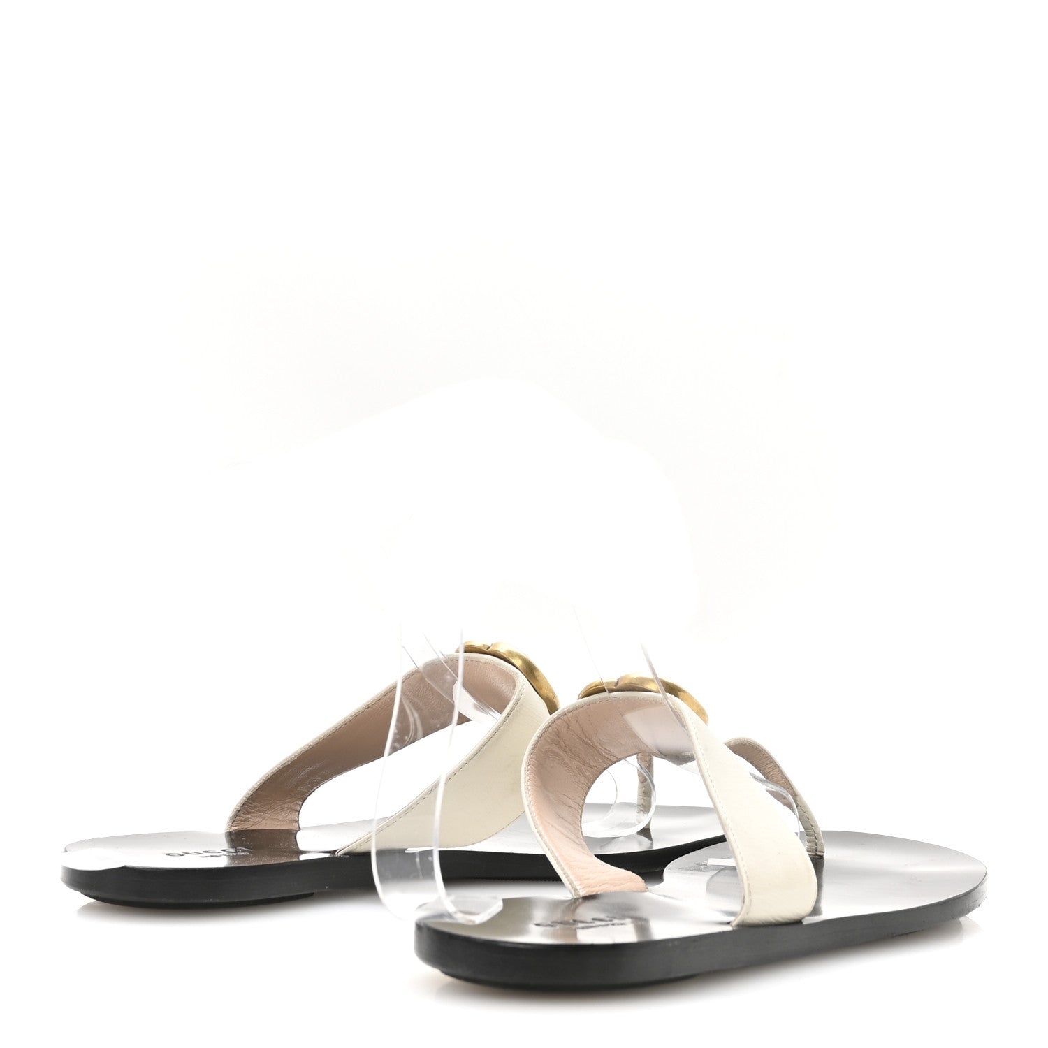 Calfskin GG Marmont Thong Sandals 38 Mystic White