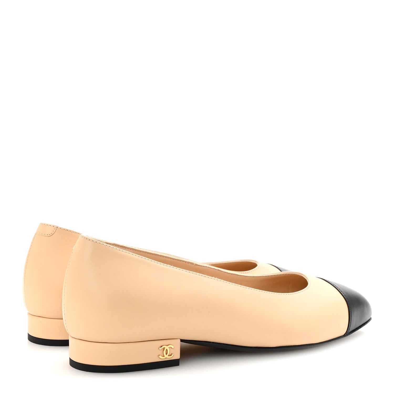 Lambskin Cap Toe CC Uniform Ballerina Flats 35 Beige Black