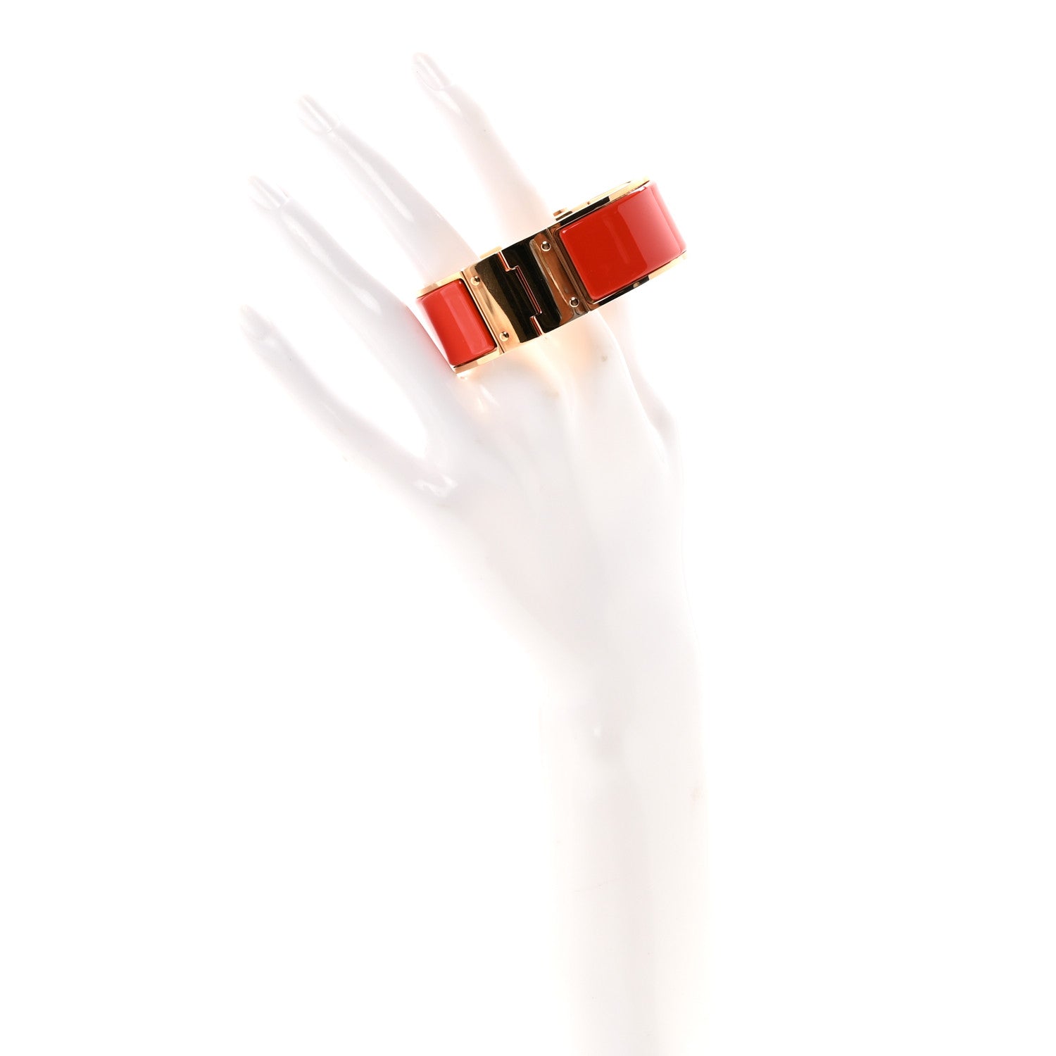 Enamel Charniere Uni Wide Hinged Bracelet L Rouge Vermillon