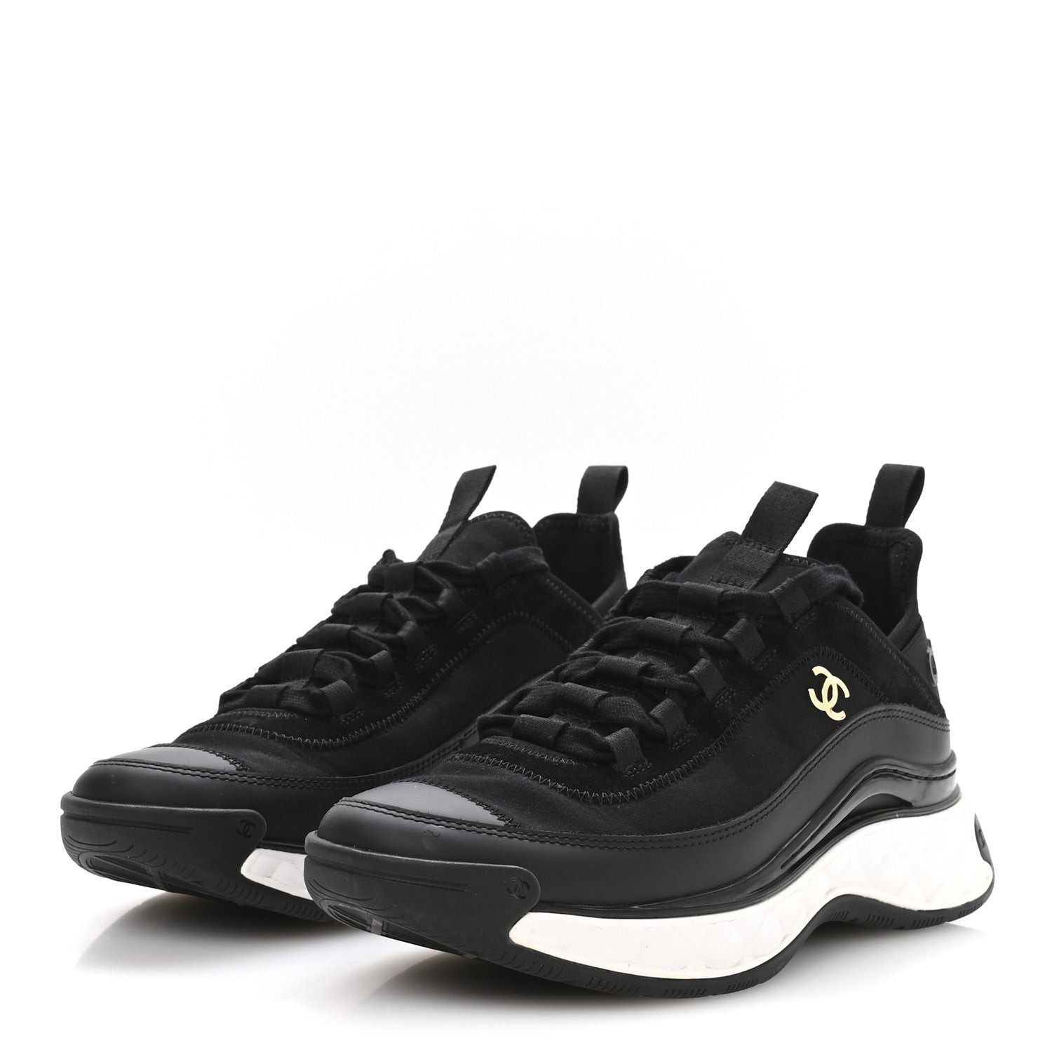 Velvet Calfskin Mixed Fibers CC Sneakers 37.5 Black