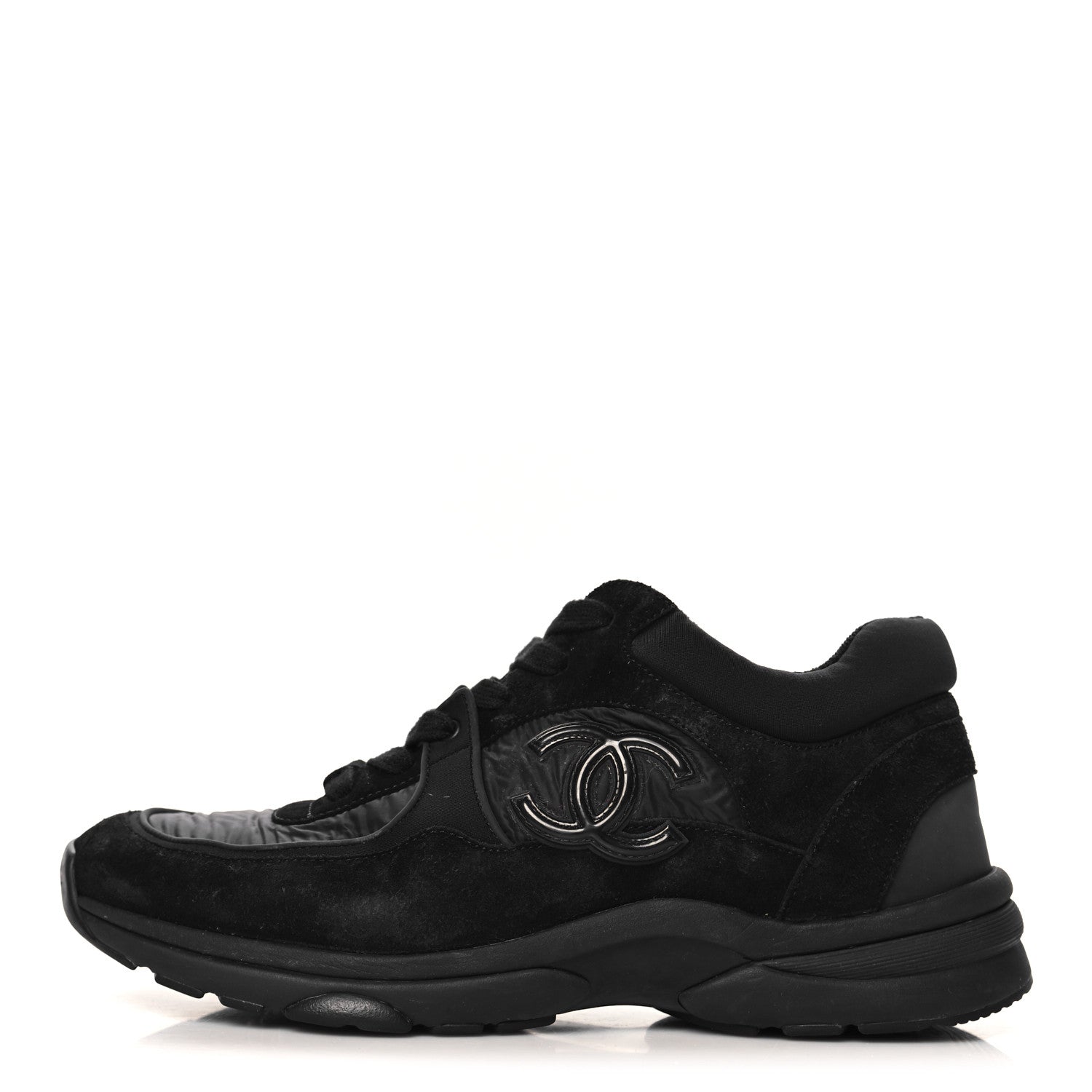 Nylon Calfskin Suede CC Sneakers 39 Black