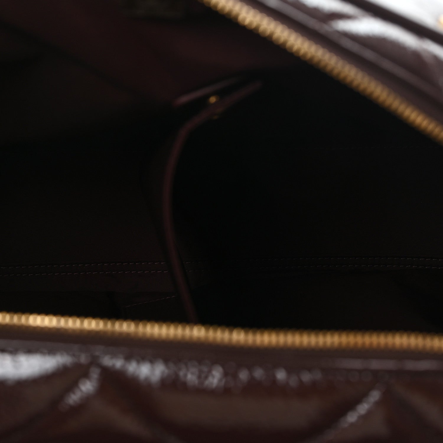 Patent Crumpled Calfskin Quilted Travel Bowling Bag Dark Brown