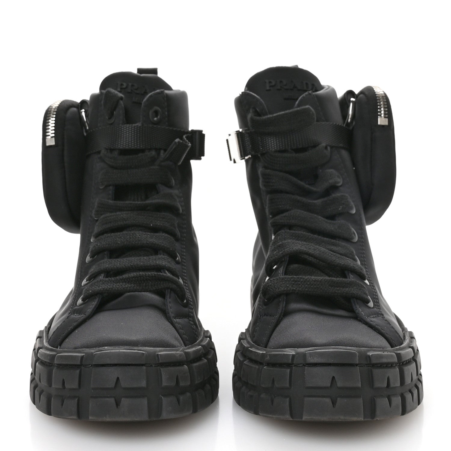 Re-Nylon Gabardine Triangle Womens Wheel Pouch Pocket High Top Sneakers 39 Black
