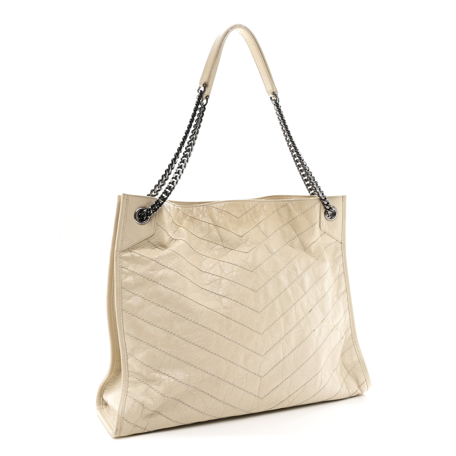 Crinkled Calfskin Matelasse Monogram Large Niki Shopper Tote Cream Soft