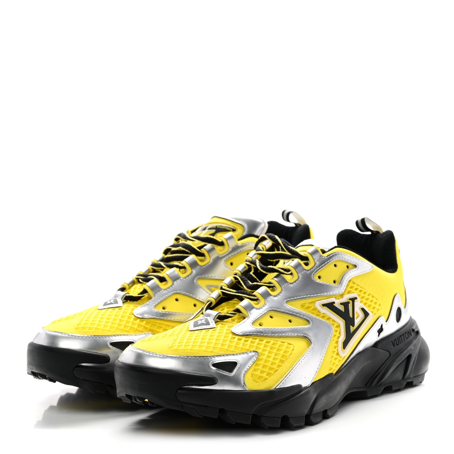 Metallic Calfskin Mesh Mens LV Runner Tatic Sneakers 8 Yellow
