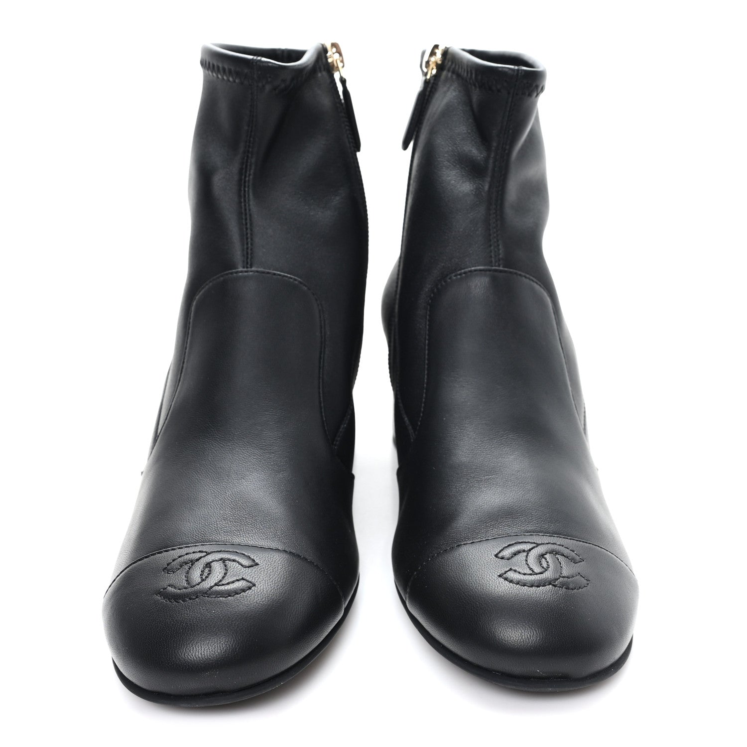 Stretch Lambskin Cap Toe CC Uniform Short Boots 39 Black