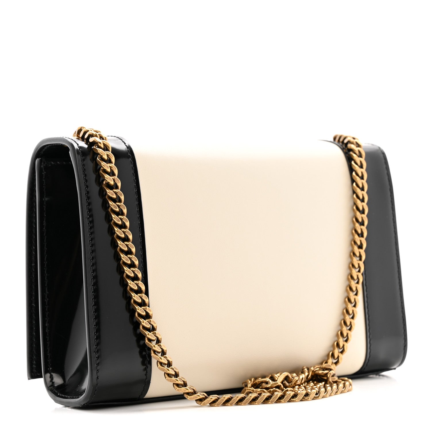 Nappa Patent Calfskin Two-Toned Small Monogram Kate Satchel Alabastro Black