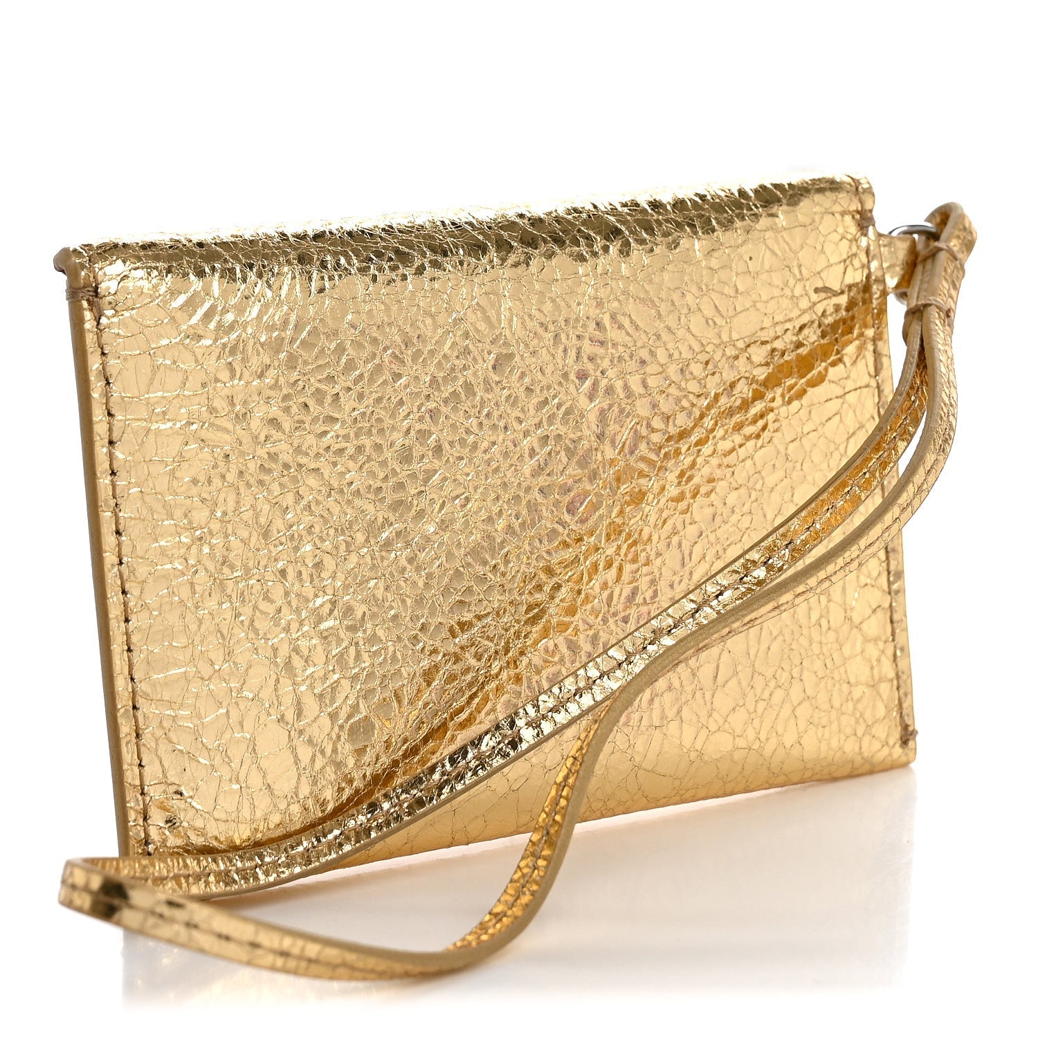 Metallic Lambskin Card Holder Bag Charm Gold