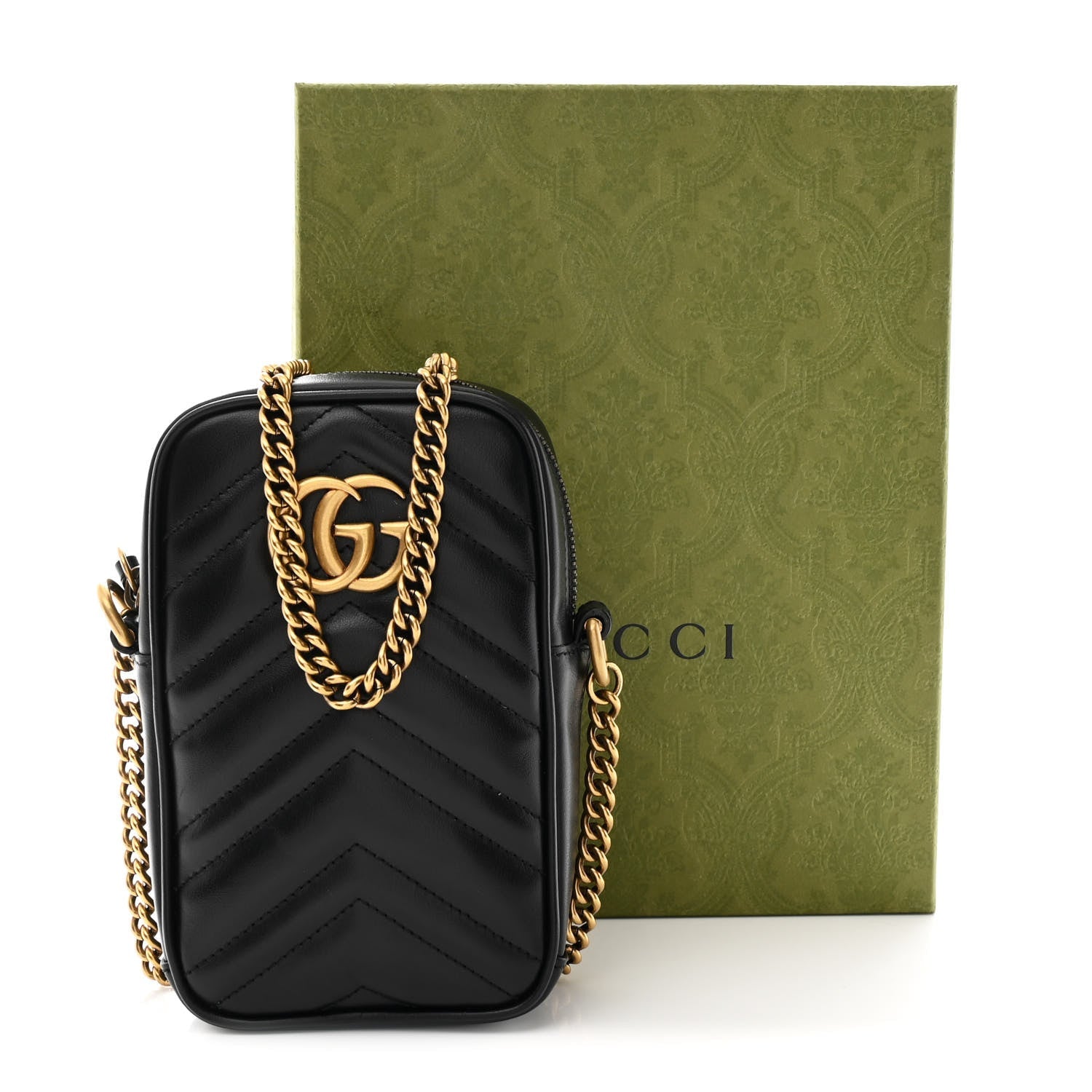Calfskin Matelasse Mini GG Marmont Crossbody Bag Black