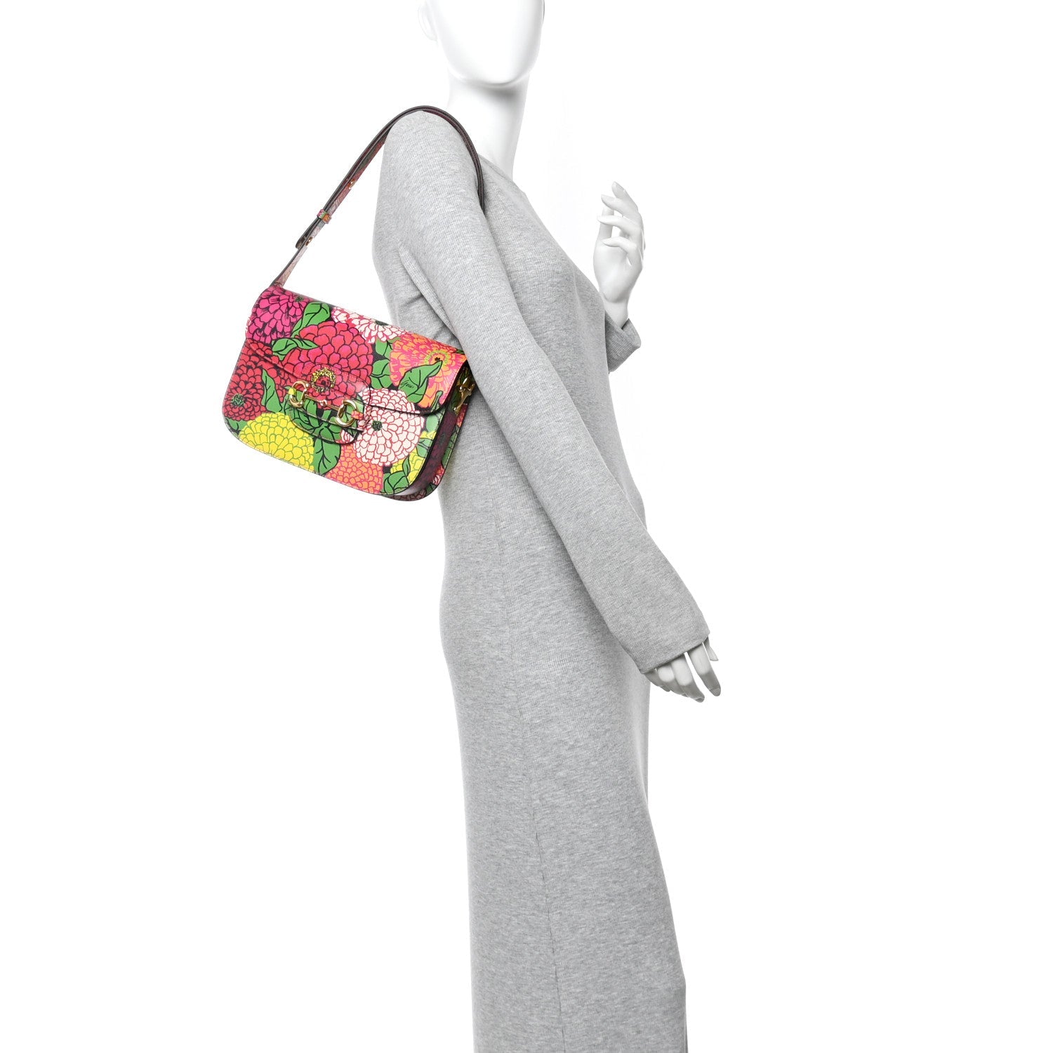 X KEN SCOTT New Shangai Calfskin Pomponica Print Horsebit 1955 Shoulder Bag Multicolor Fuxia Pompon