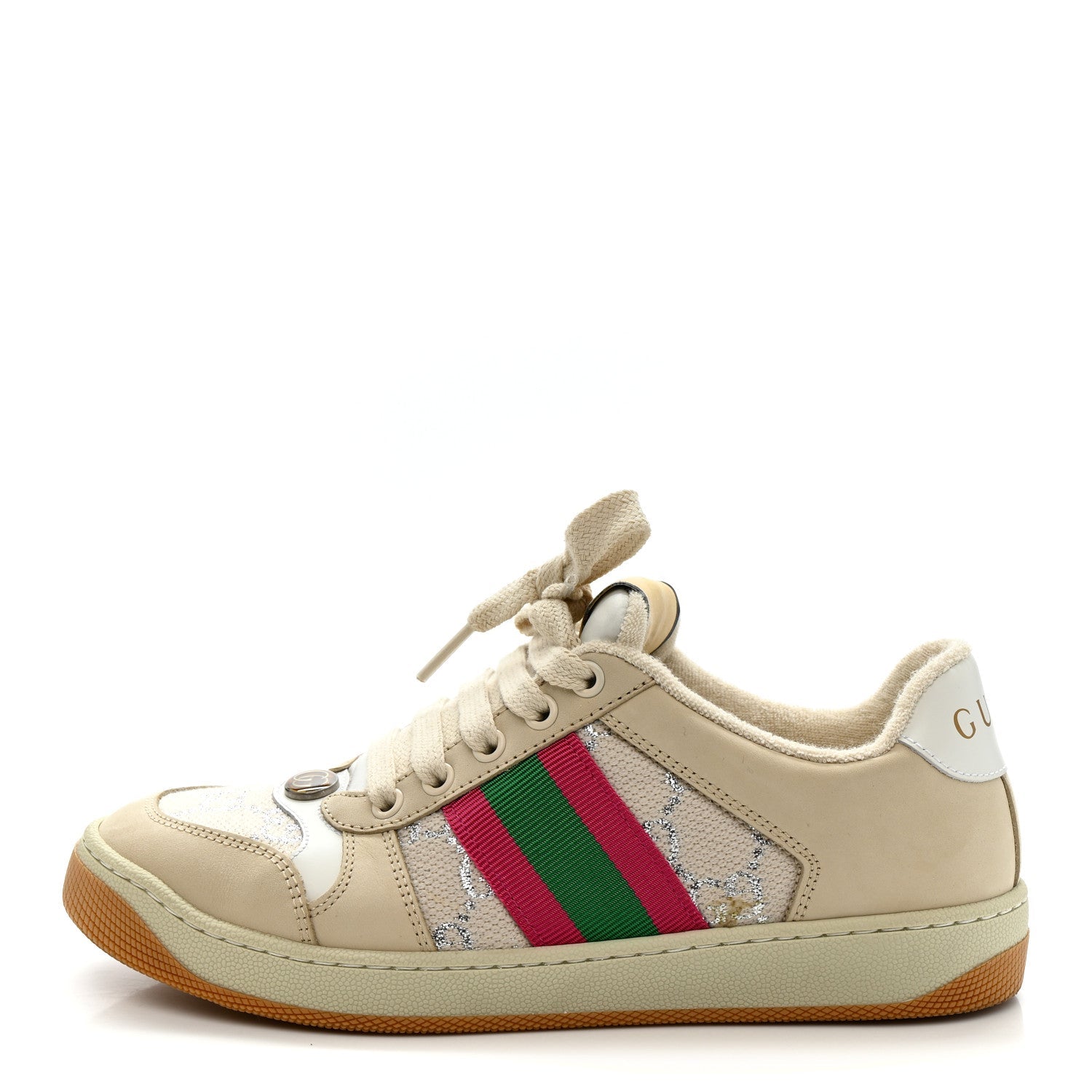 Lame GG Monogram Nubuck Web Screener Sneakers 36 Gardenia Silver Dusty Milk White