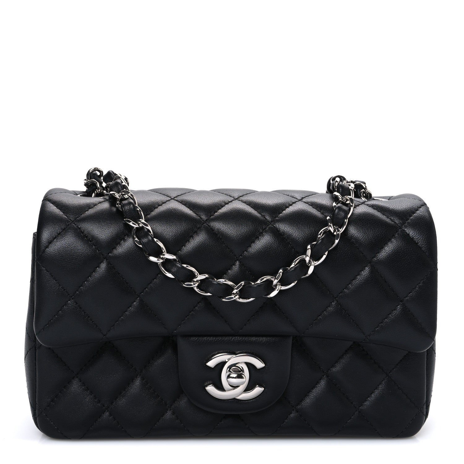 Lambskin Quilted Mini Rectangular Flap Black