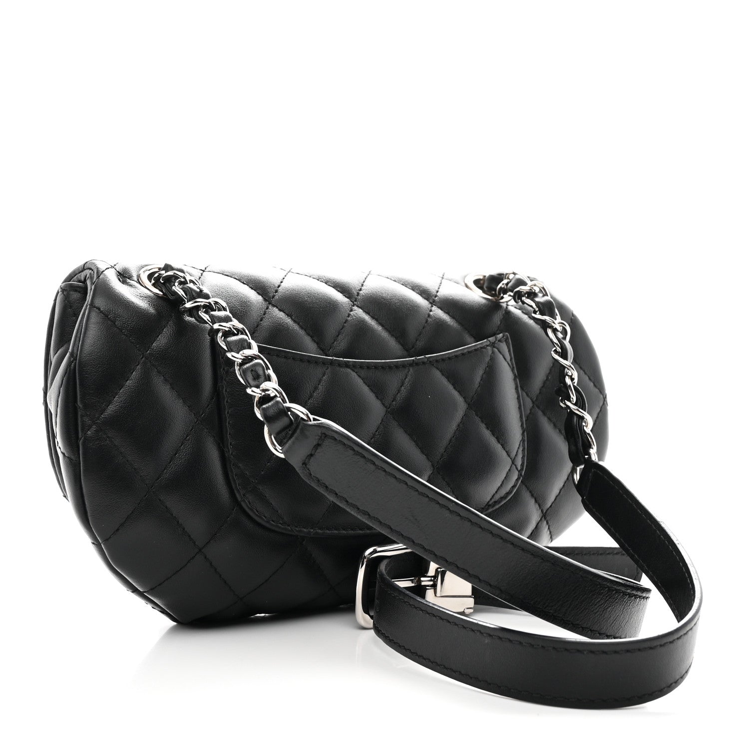 Calfskin Quilted CC Uniform Flap Belt Bag Black