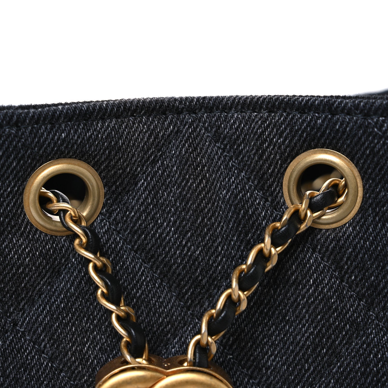 Washed Denim Quilted Small Chanel 25 Handbag Black