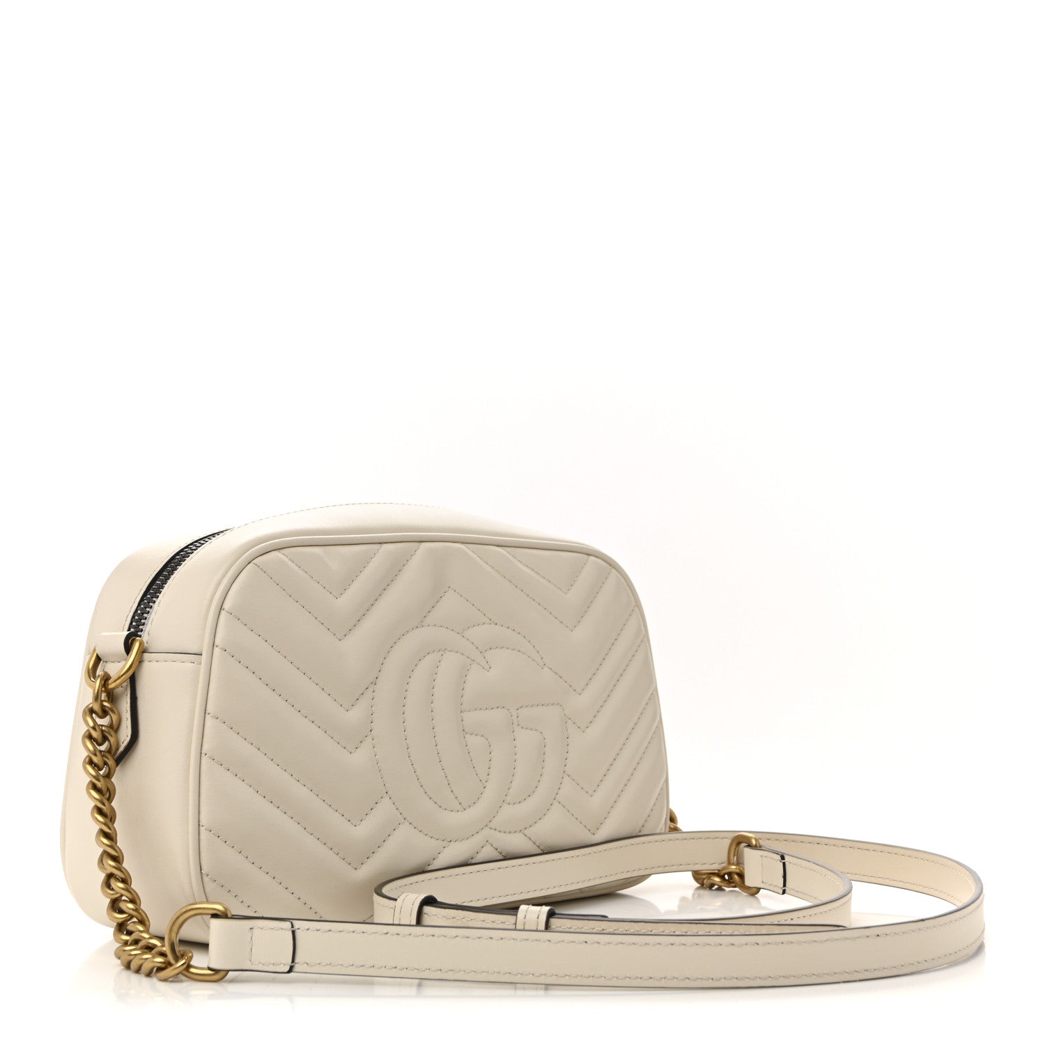 Calfskin Matelasse Small GG Marmont Chain Shoulder Bag White