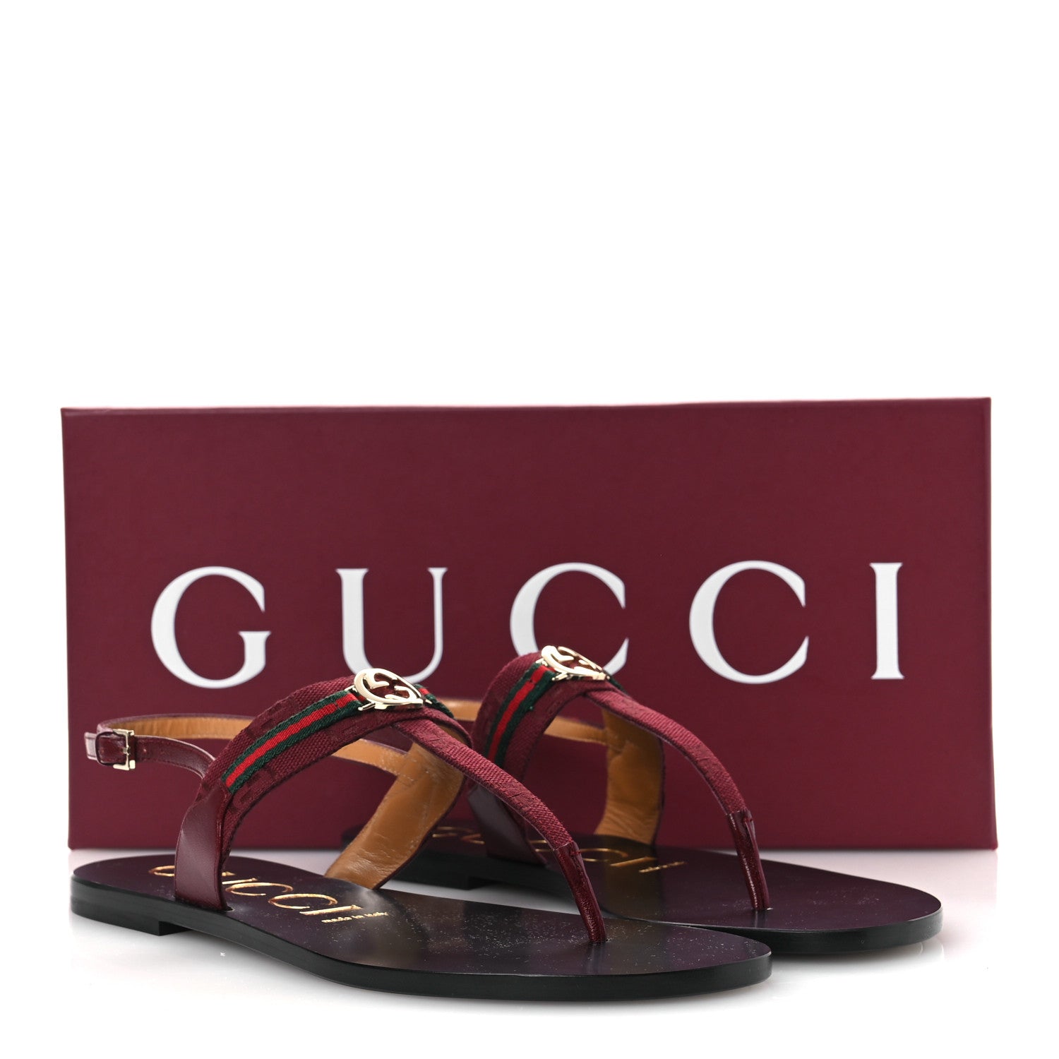 New Canvas GG Malaga Kid Web Interlocking G Womens Thong Sandals 39.5 Rosso Ancora