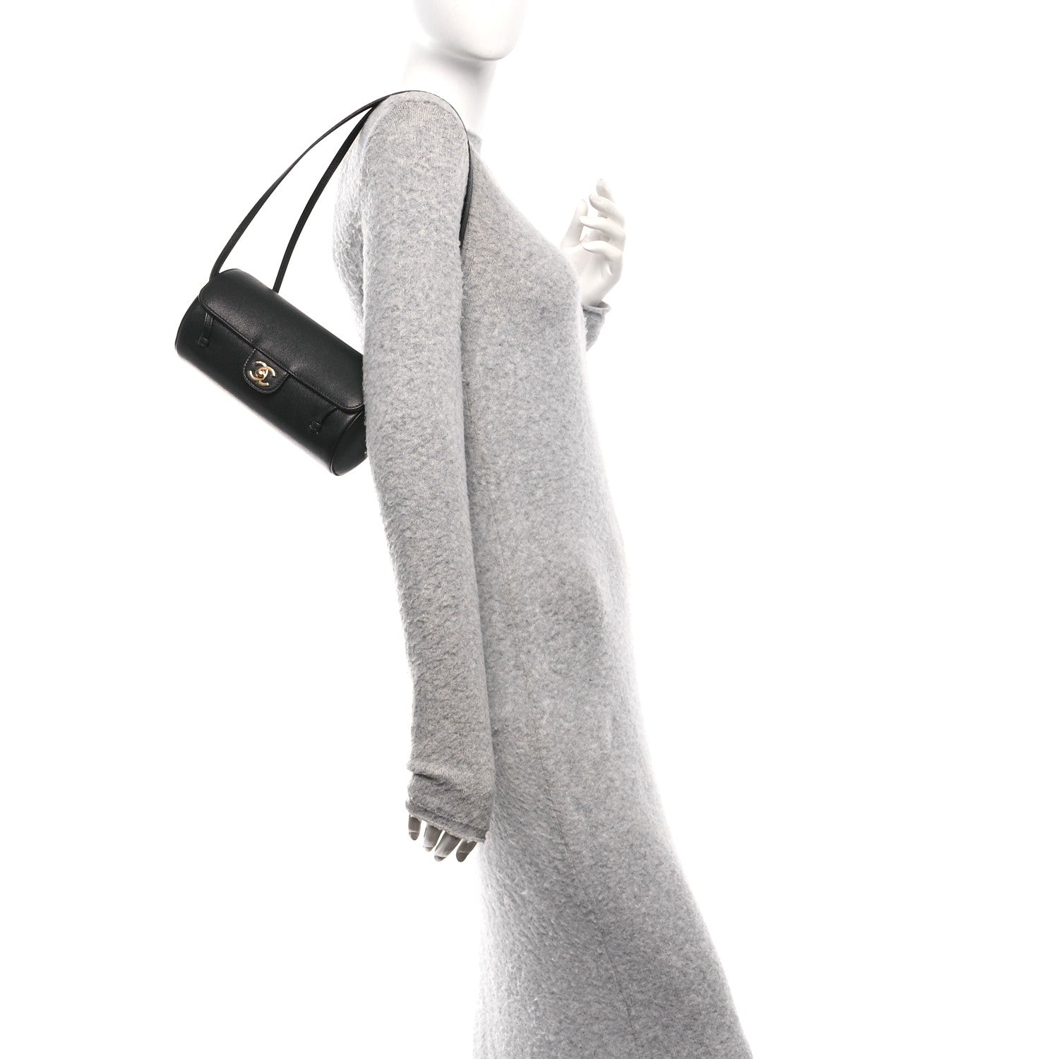 Shiny Caviar Preppy Coco Small Bowling Bag Black