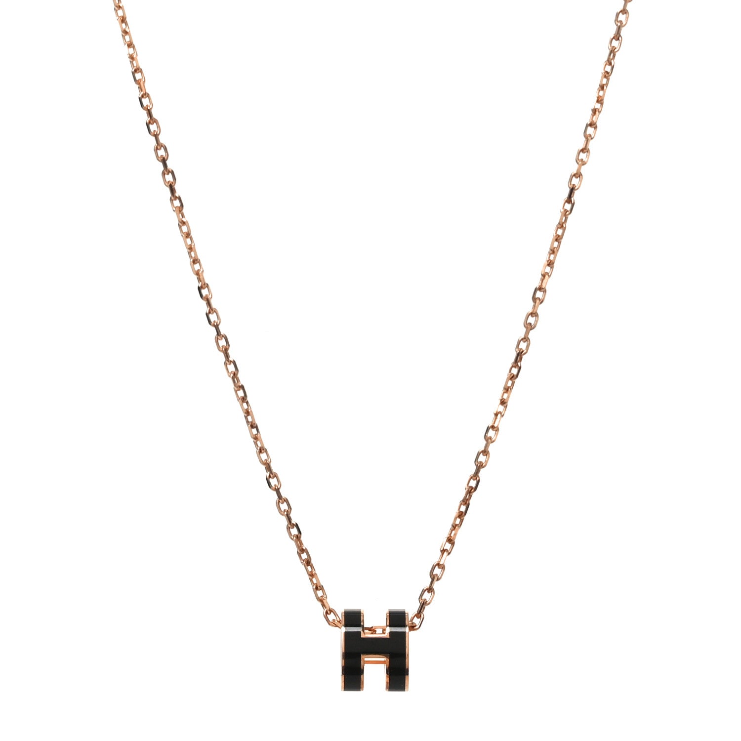 Lacquered Rose Gold Pop H Pendant Necklace Black