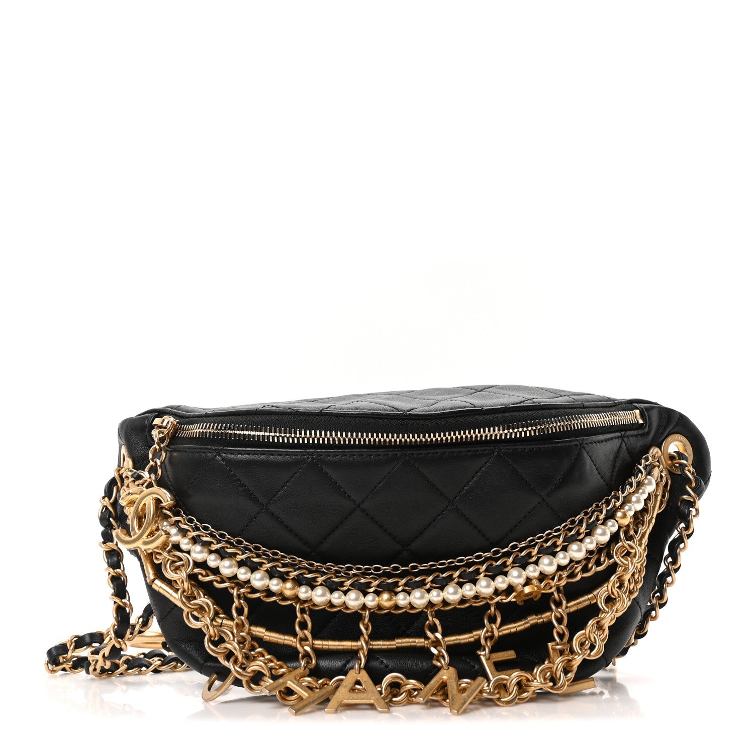 Lambskin Quilted All About Chains Waist Belt Bag Black