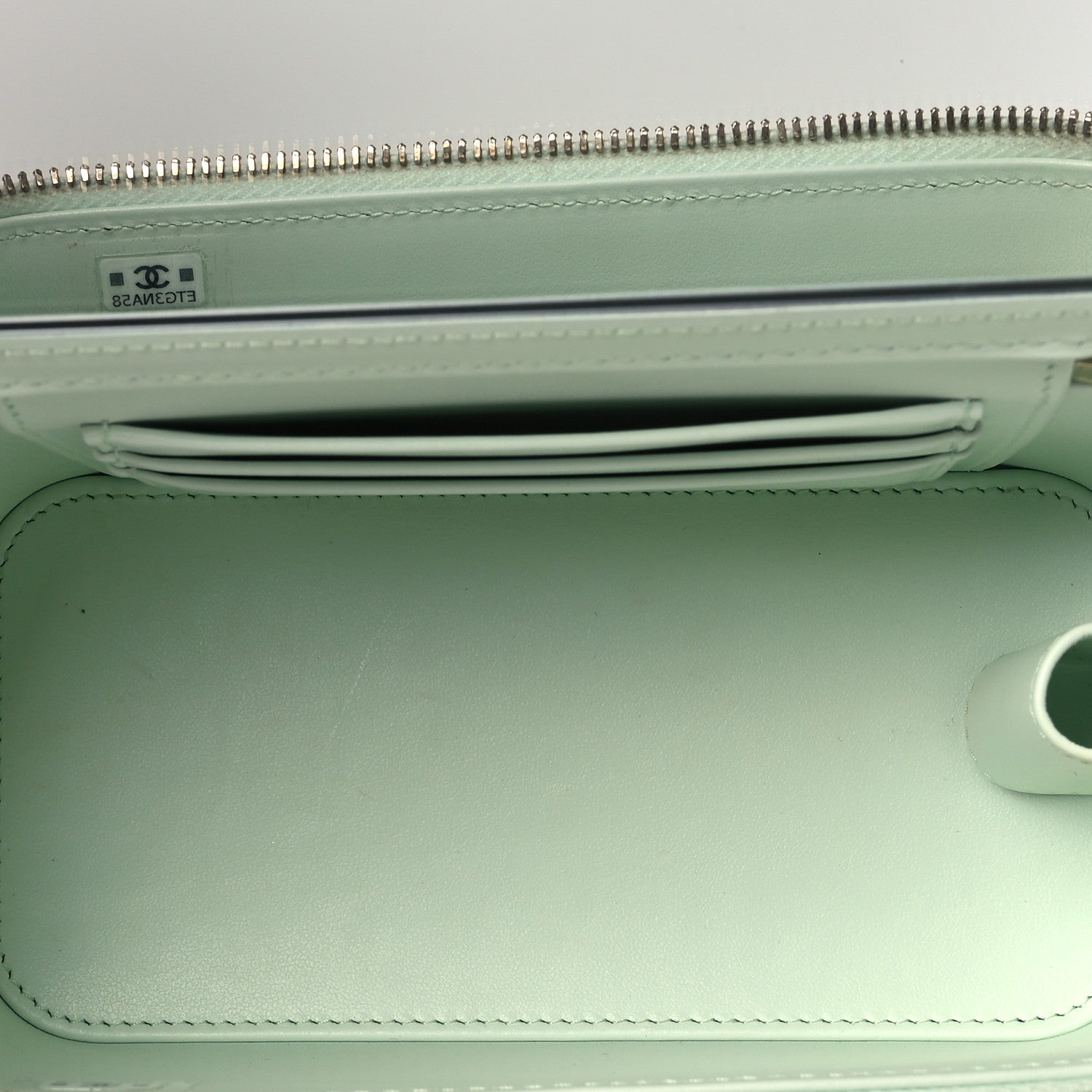 Caviar Quilted Small Tiny CC Vanity Case With Chain Light Green
