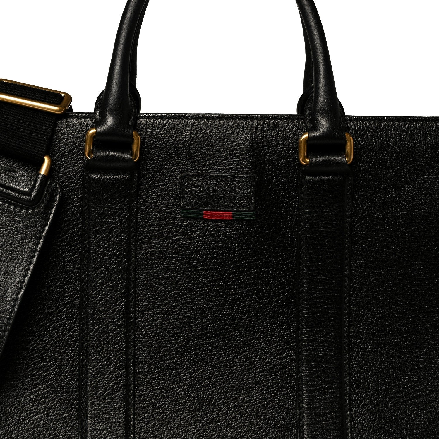 Grained Calfskin Web Top Handle Tote Black