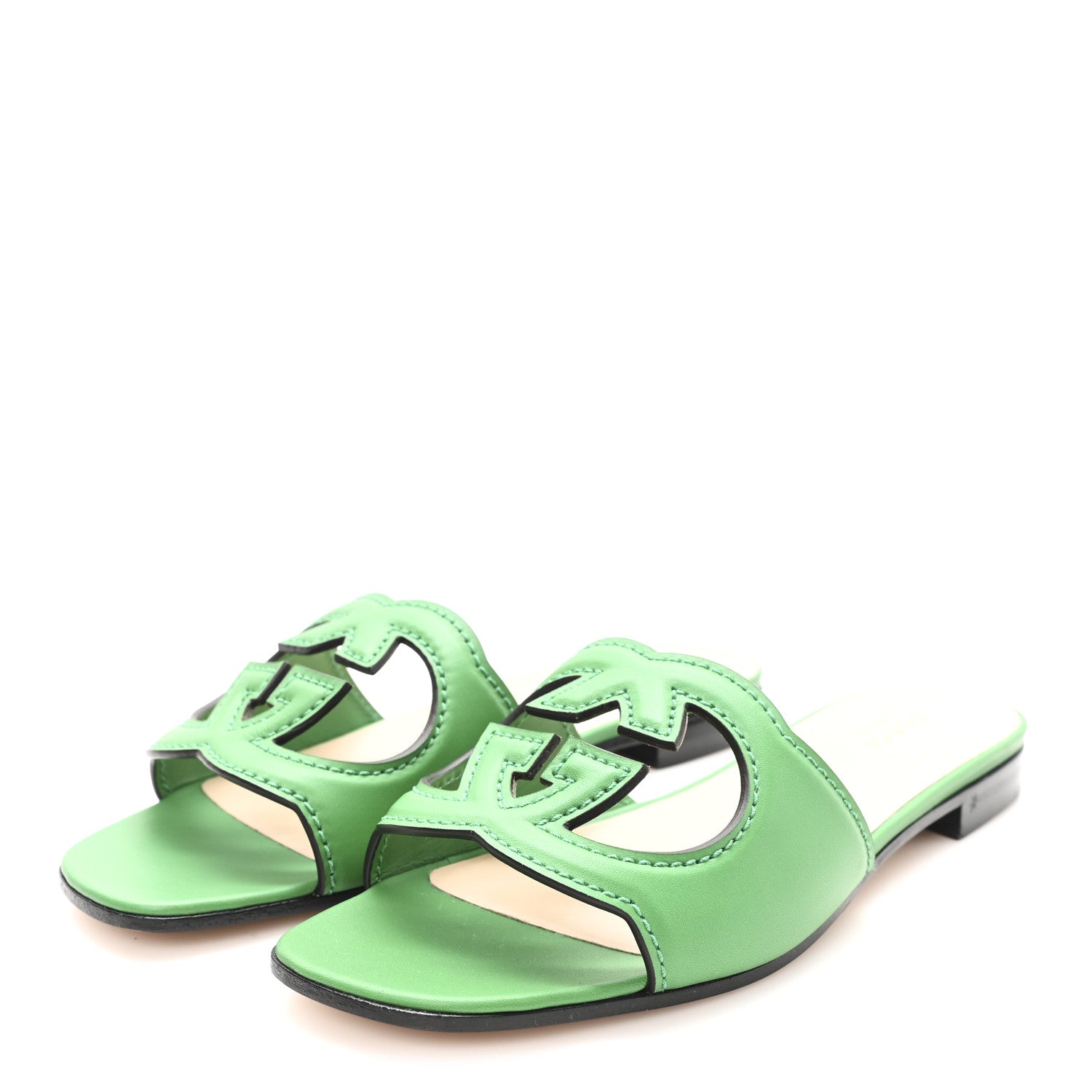 Cosmos Softy Calfskin Interlocking G Cut Out Slide Sandals 36 New Shamarock