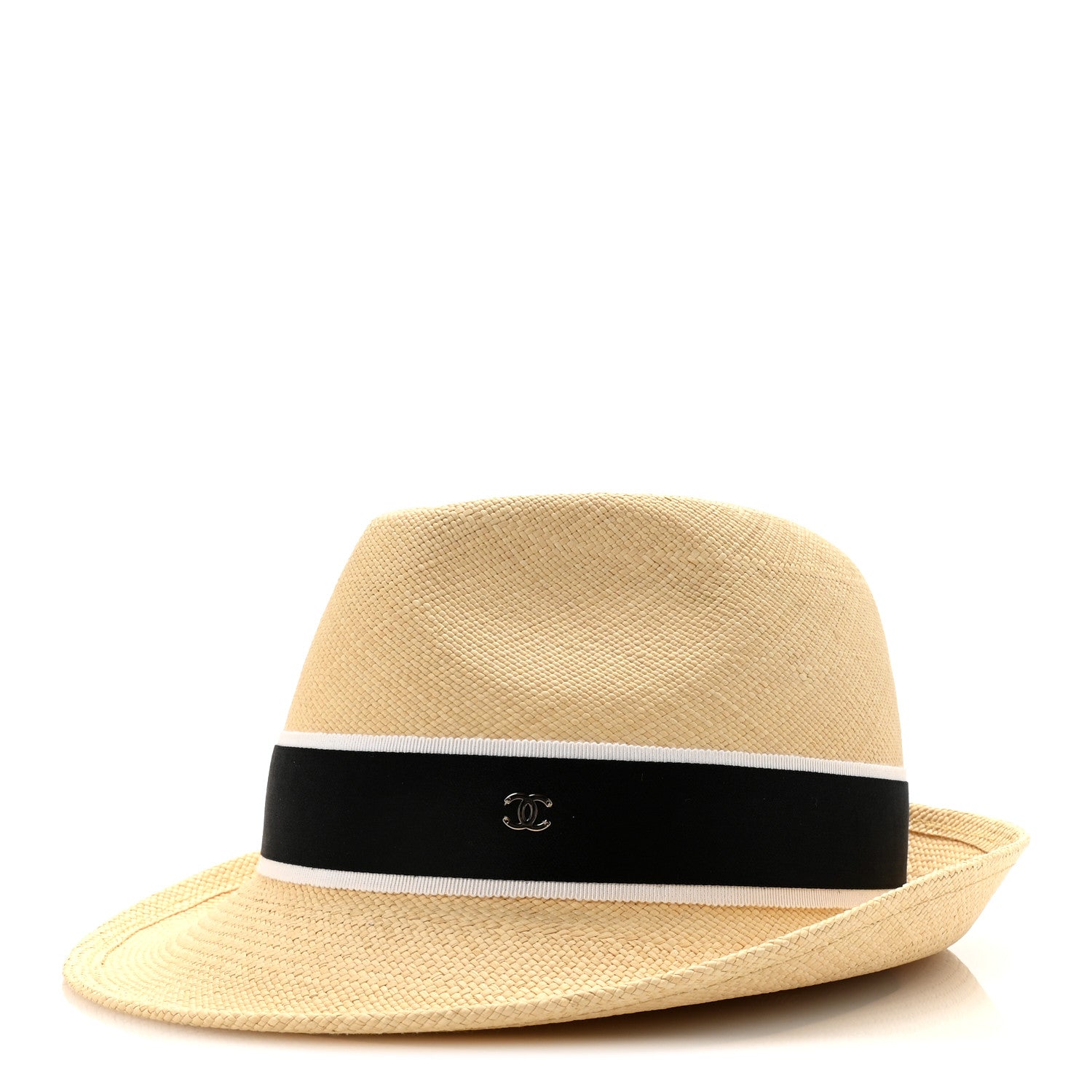 Straw Grosgrain Ribbon Fedora Hat S Beige Black