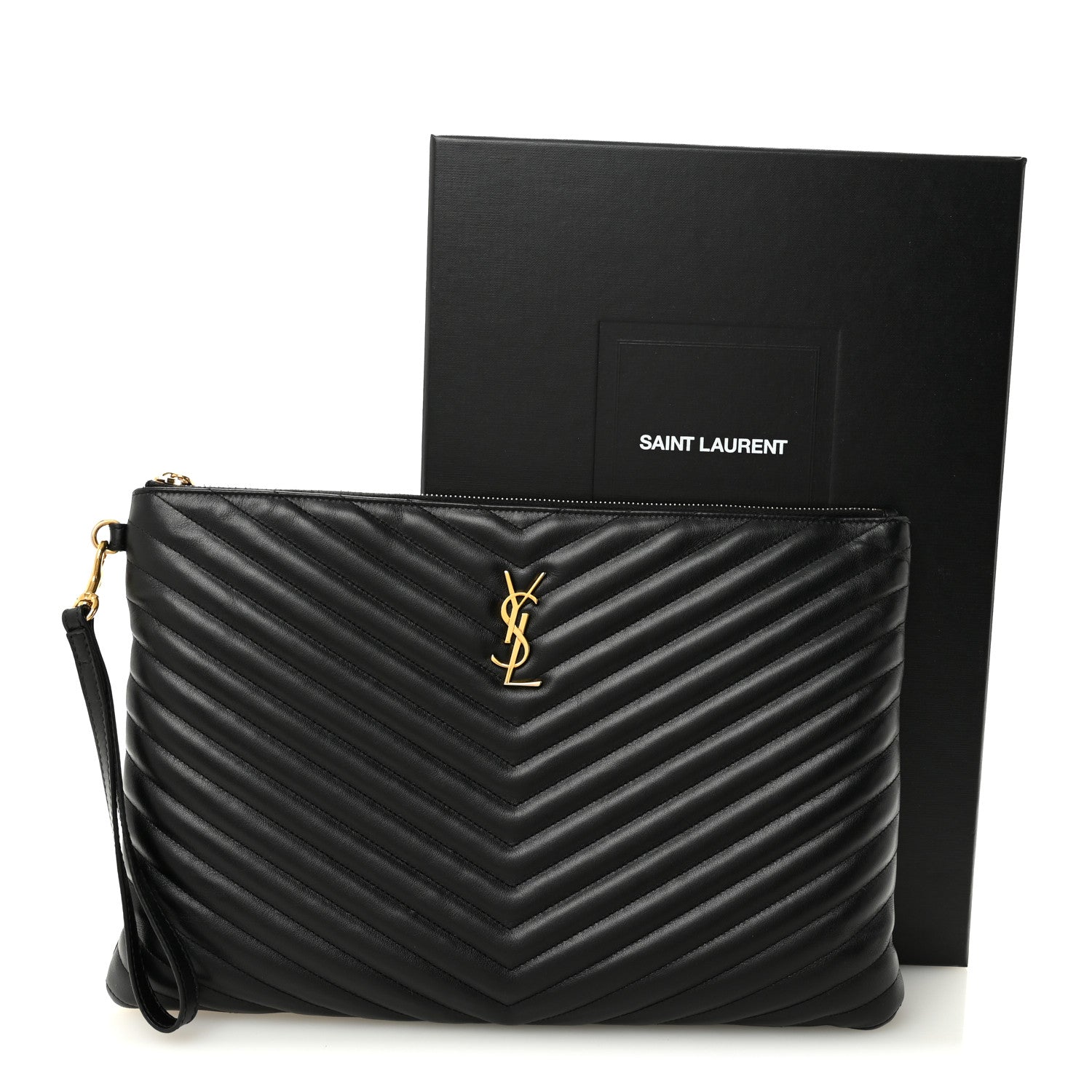 Calfskin Matelasse Chevron Monogram Document Holder Black