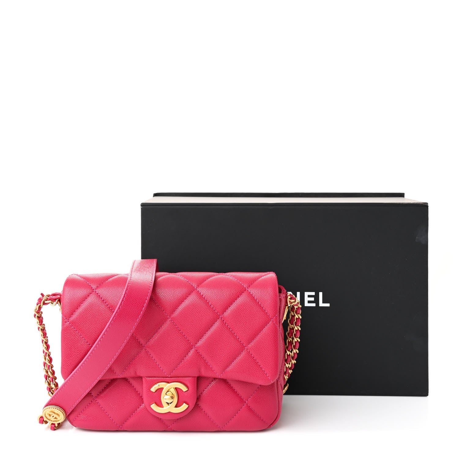 Caviar Quilted Small Twist Your Buttons Flap Fuchsia
