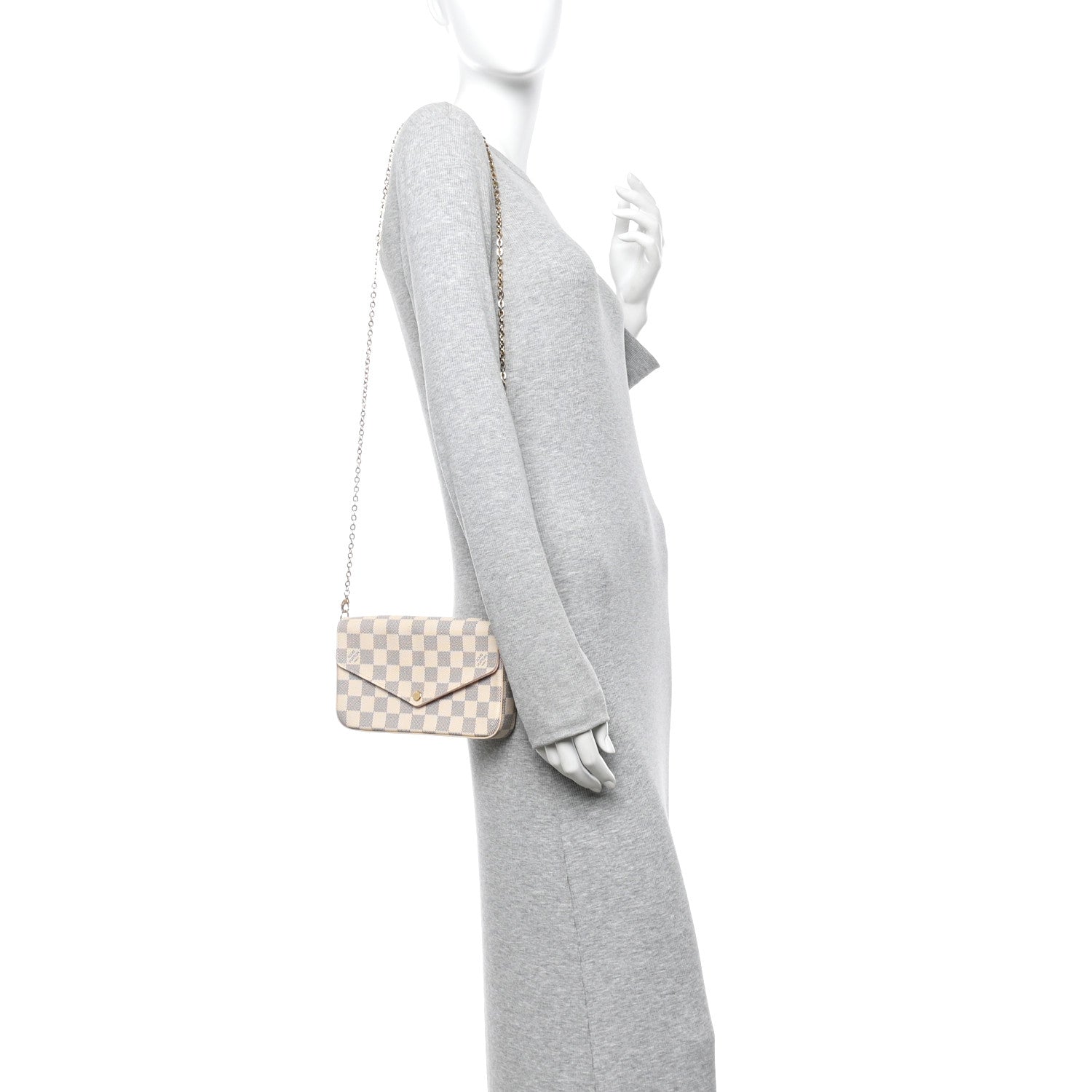 Damier Azur Pochette Felicie Chain Wallet Rose Ballerine