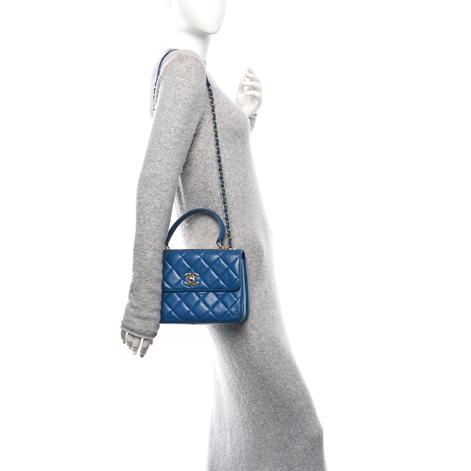 Lambskin Quilted Small Trendy CC Flap Dual Handle Bag Blue