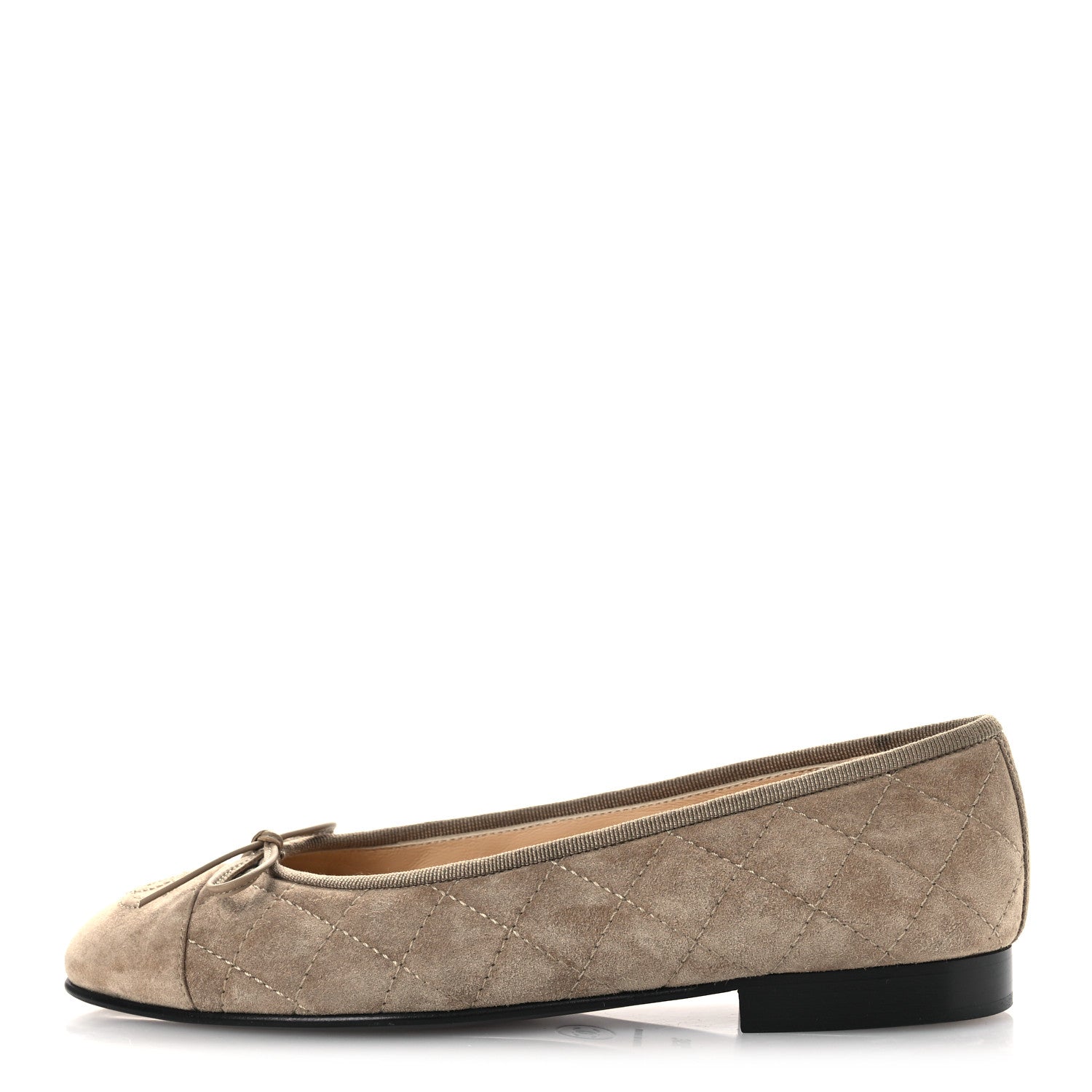 Suede Calfskin Quilted Cap Toe CC Ballerina Flats 36.5 Dark Beige