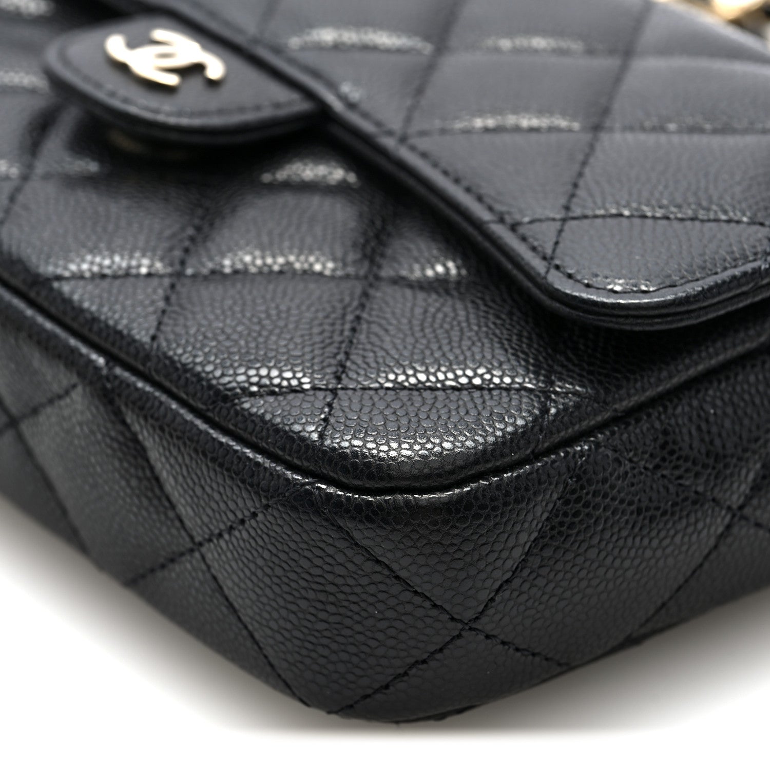 Caviar Quilted Flap Phone Holder With Chain Black