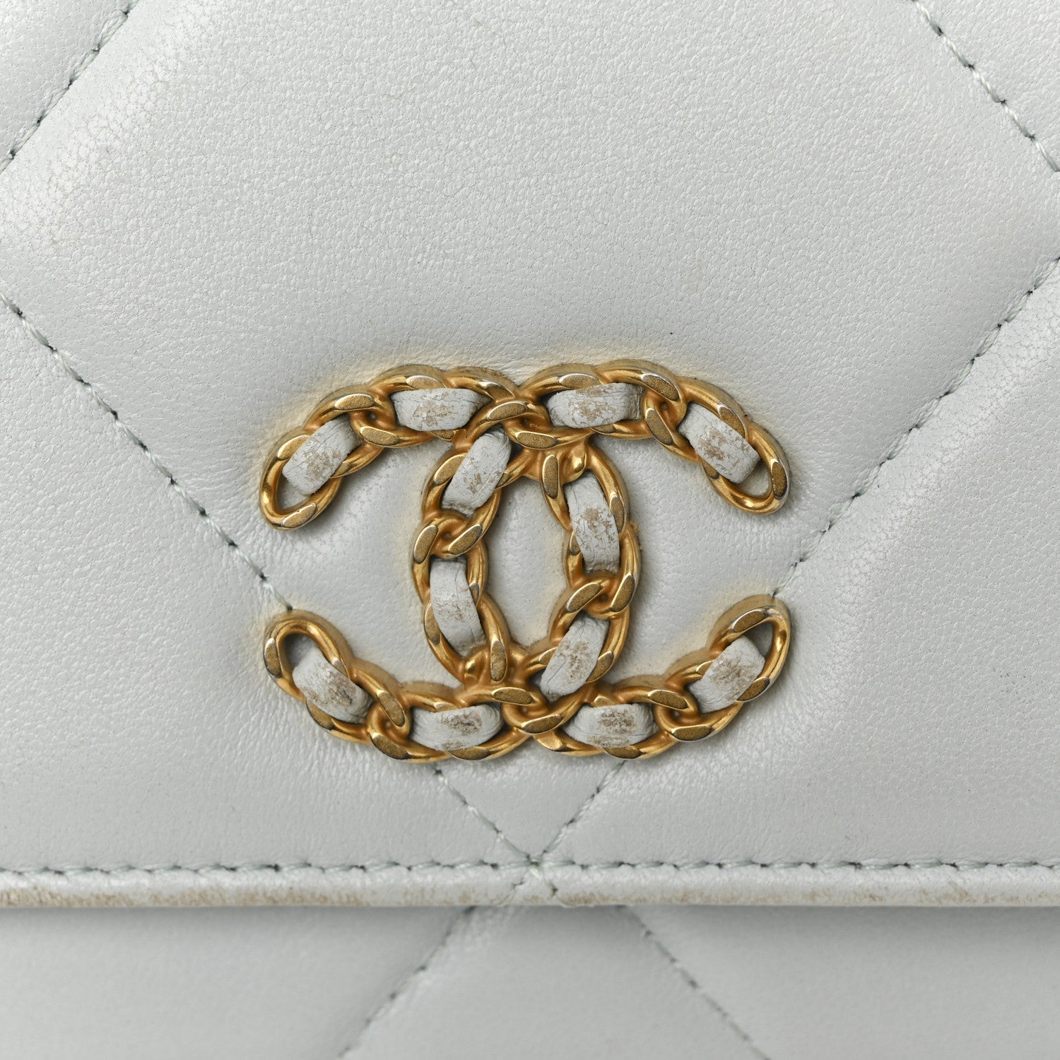 Lambskin Quilted Chanel 19 Wallet On Chain WOC Light Blue