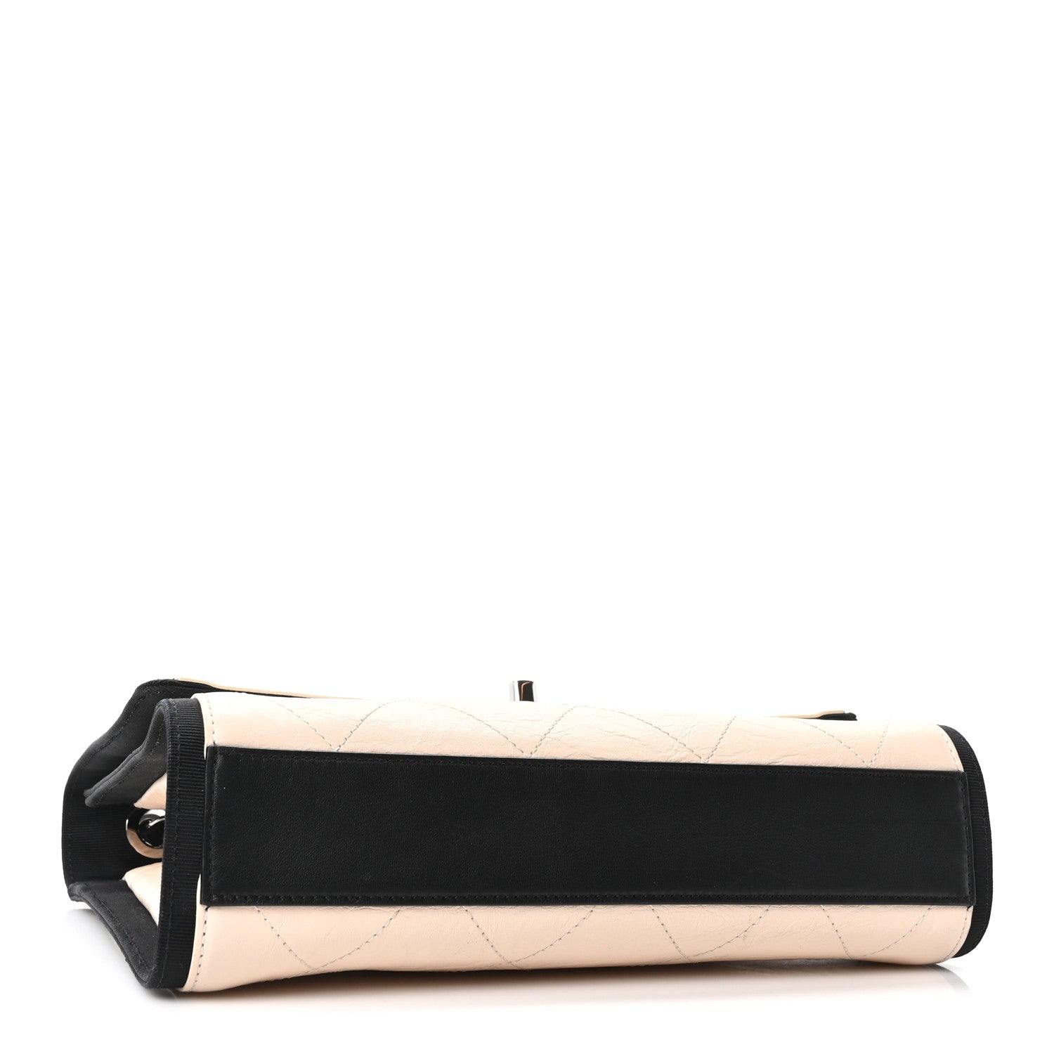 Aged Calfskin Grosgrain Quilted Chain CC Flap Ivory Black