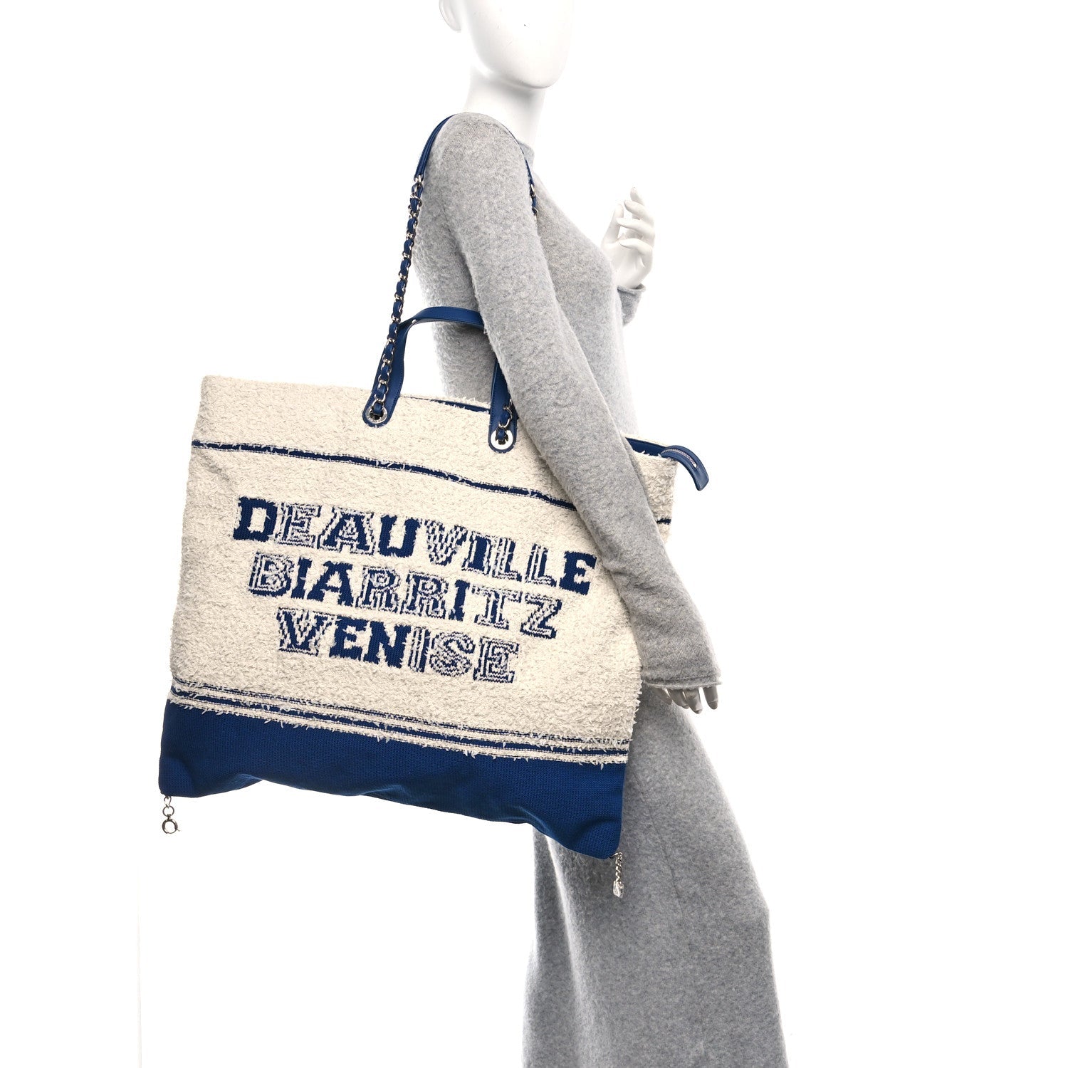 Mixed Fibers Lambskin Venise Biarritz Maxi Tote Blue White