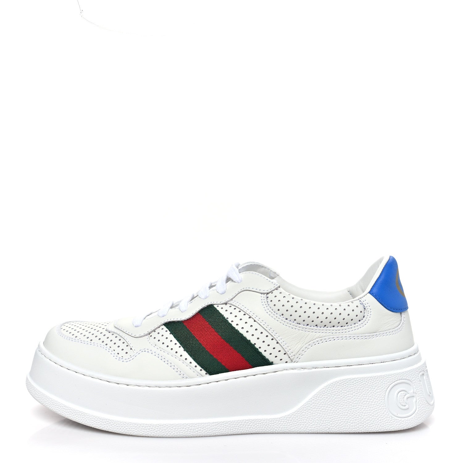 Calfskin Web Perforated Womens Platform 55mm Sneakers 41 White Bright Splash