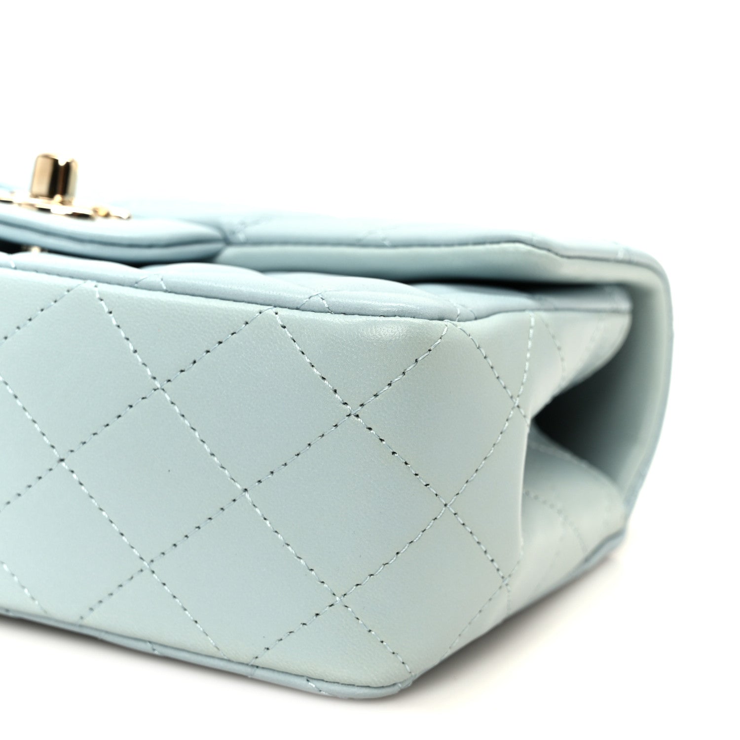 Lambskin Quilted Mini Top Handle Rectangular Flap Light Blue