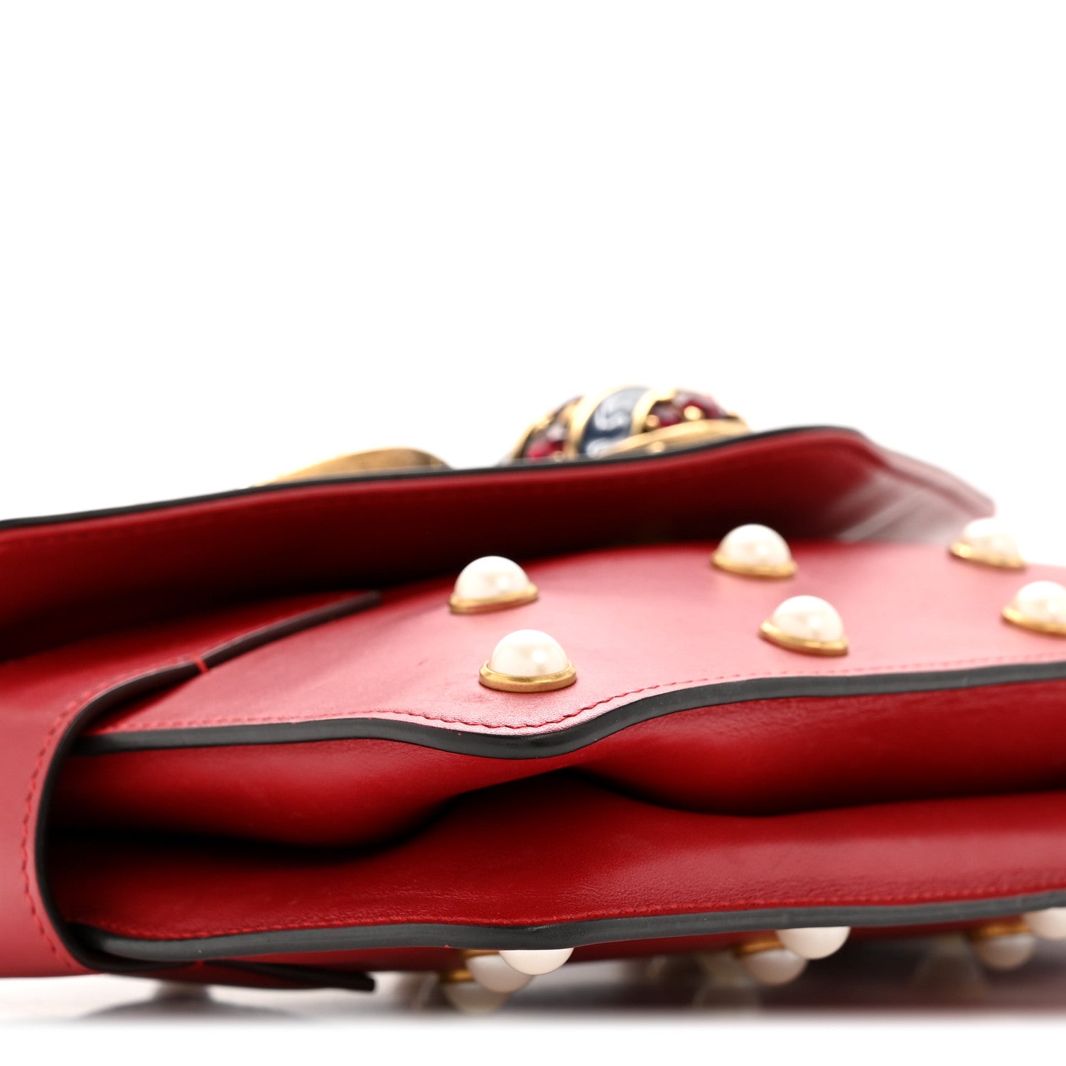 Nappa Pearl Studded Mini Queen Margaret Broadway Shoulder Bag Hibiscus Red
