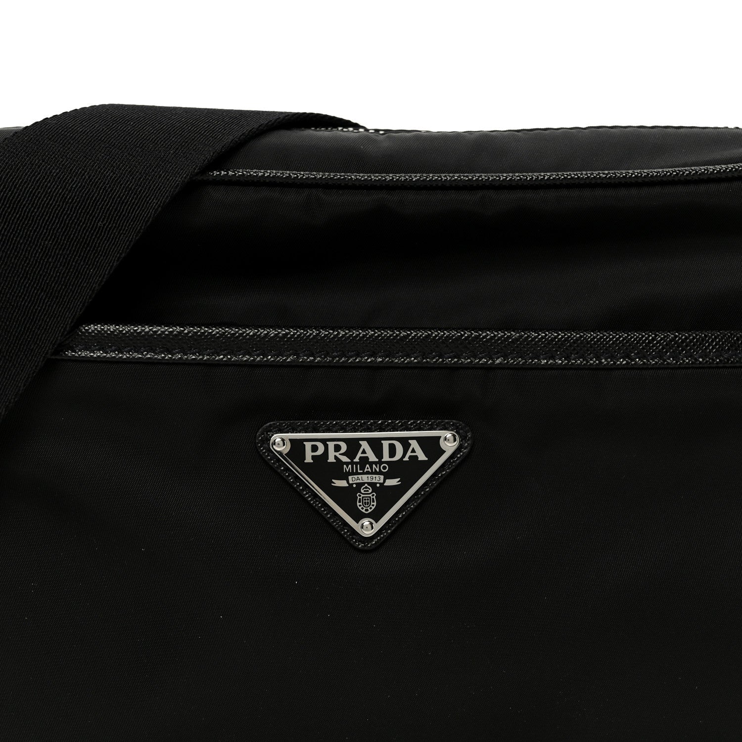 Tessuto Saffiano Pocket Double Zip Shoulder Bag Black