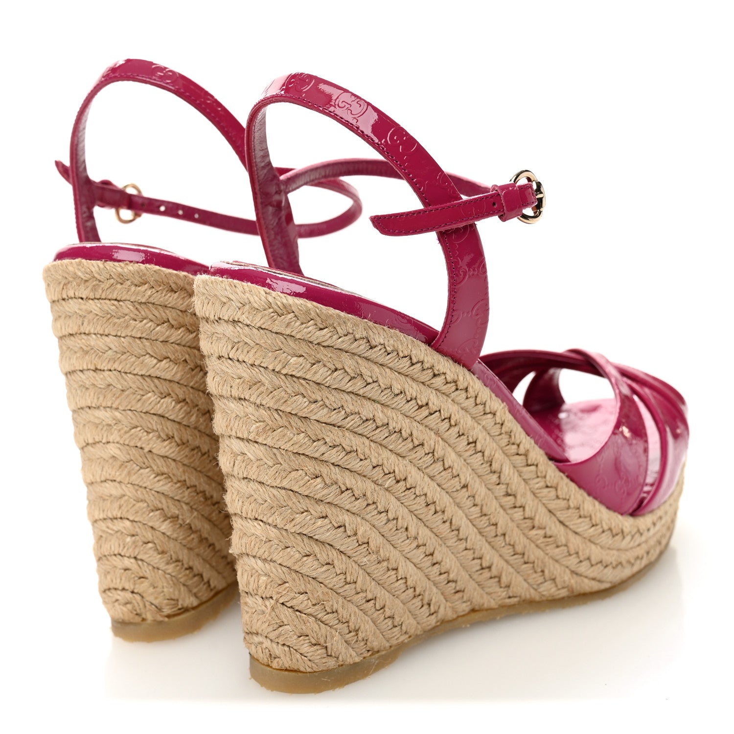 Patent Microguccissima Penelope Espadrille Wedge Sandals 37  Bright Bouganville