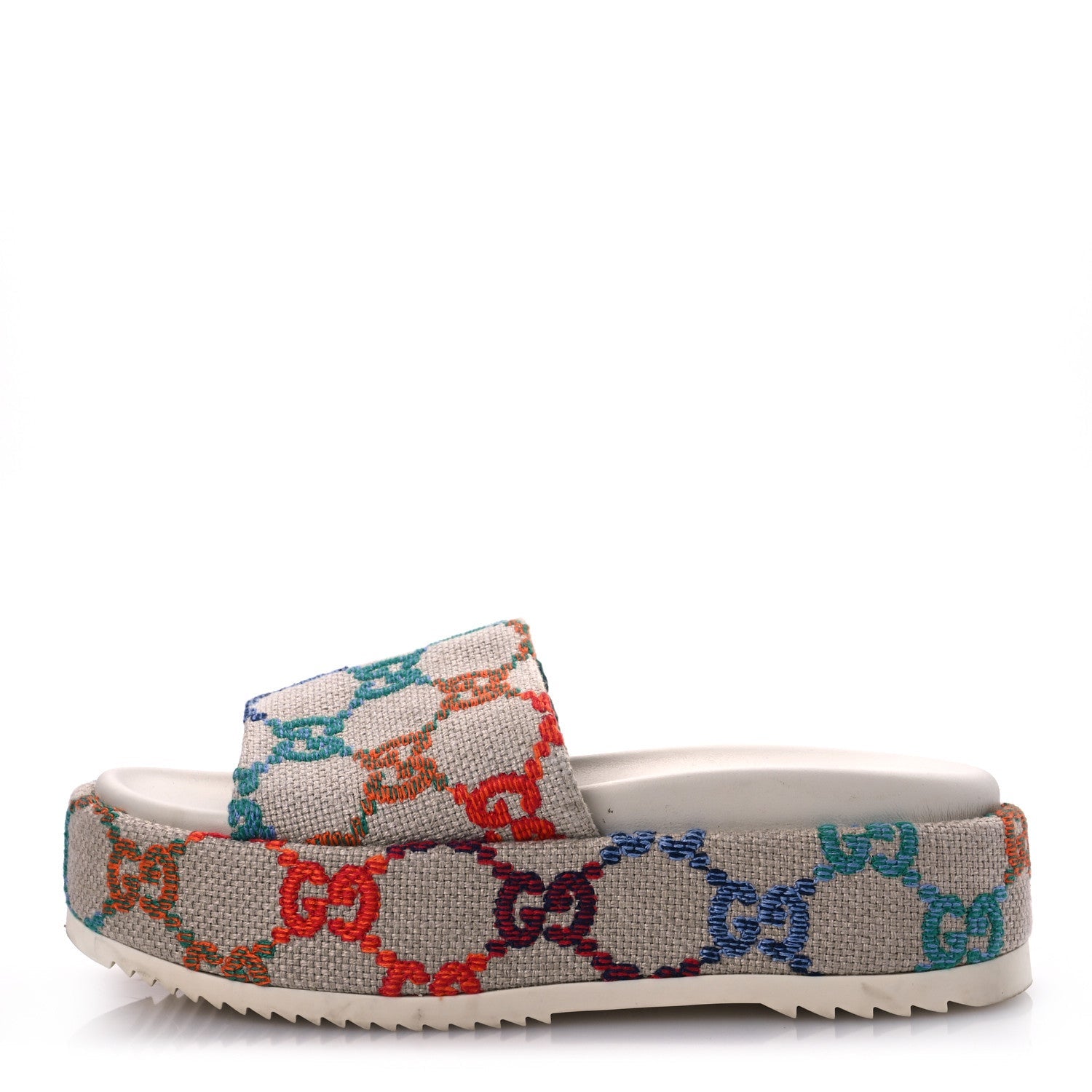 Linen Psychedelic Mini GG Monogram Angelina Platform 55mm Slide Sandals 36 Multicolor