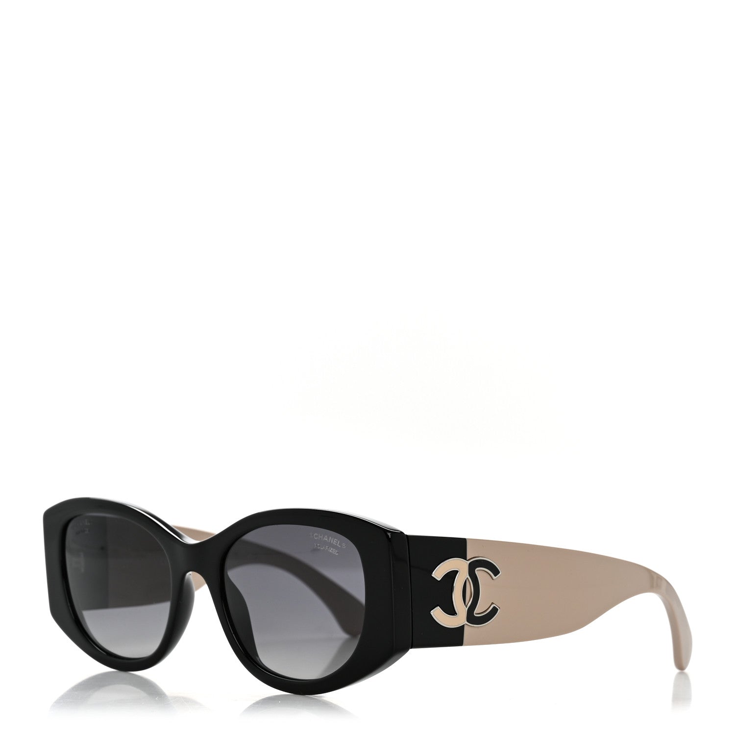 Acetate Oval Sunglasses 5524-A Black Beige